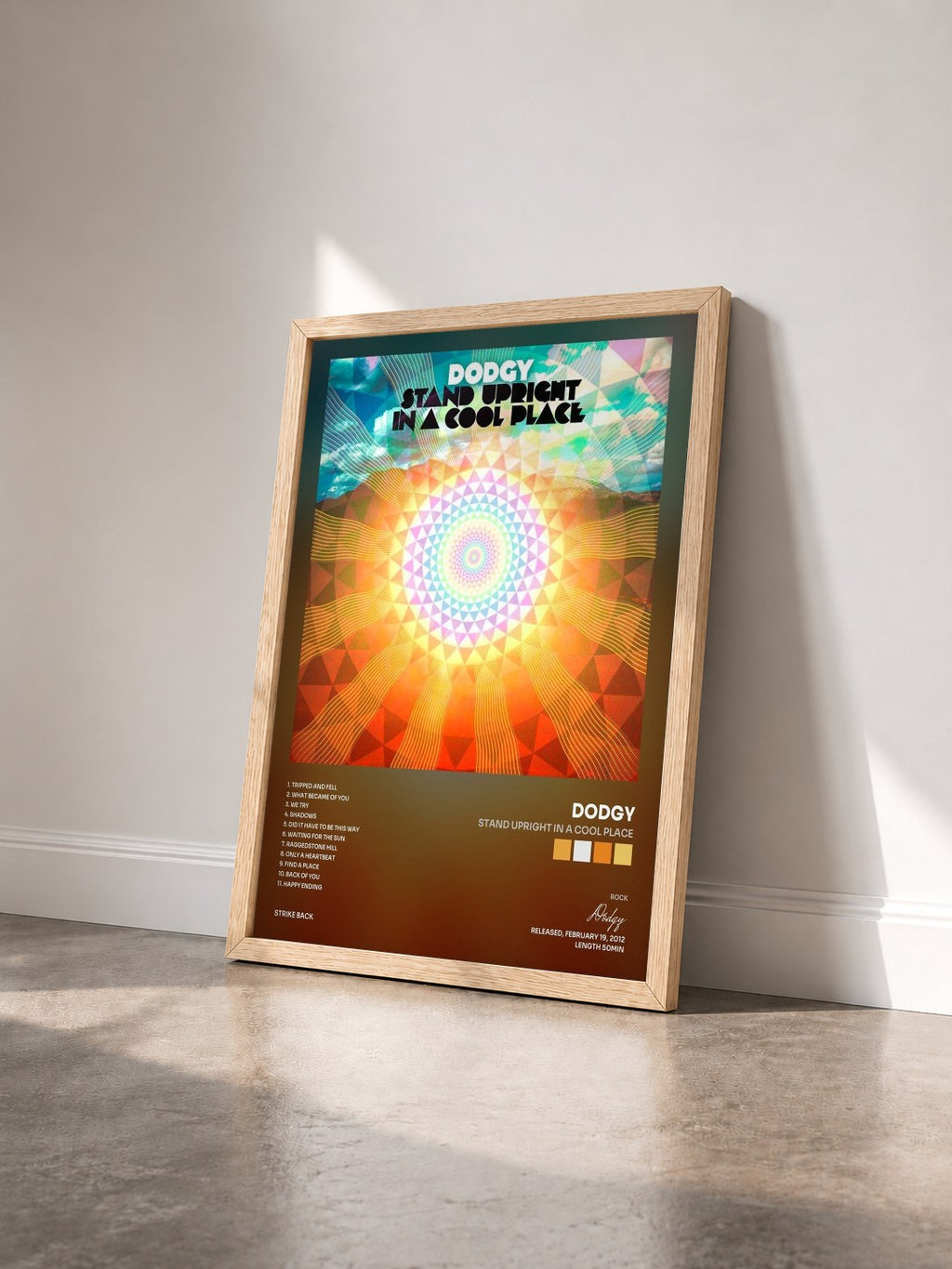 #bois Tableau de l'album Stand Upright in a Cool Place de Dodgy vu de trois quarts, cadre en bois brut