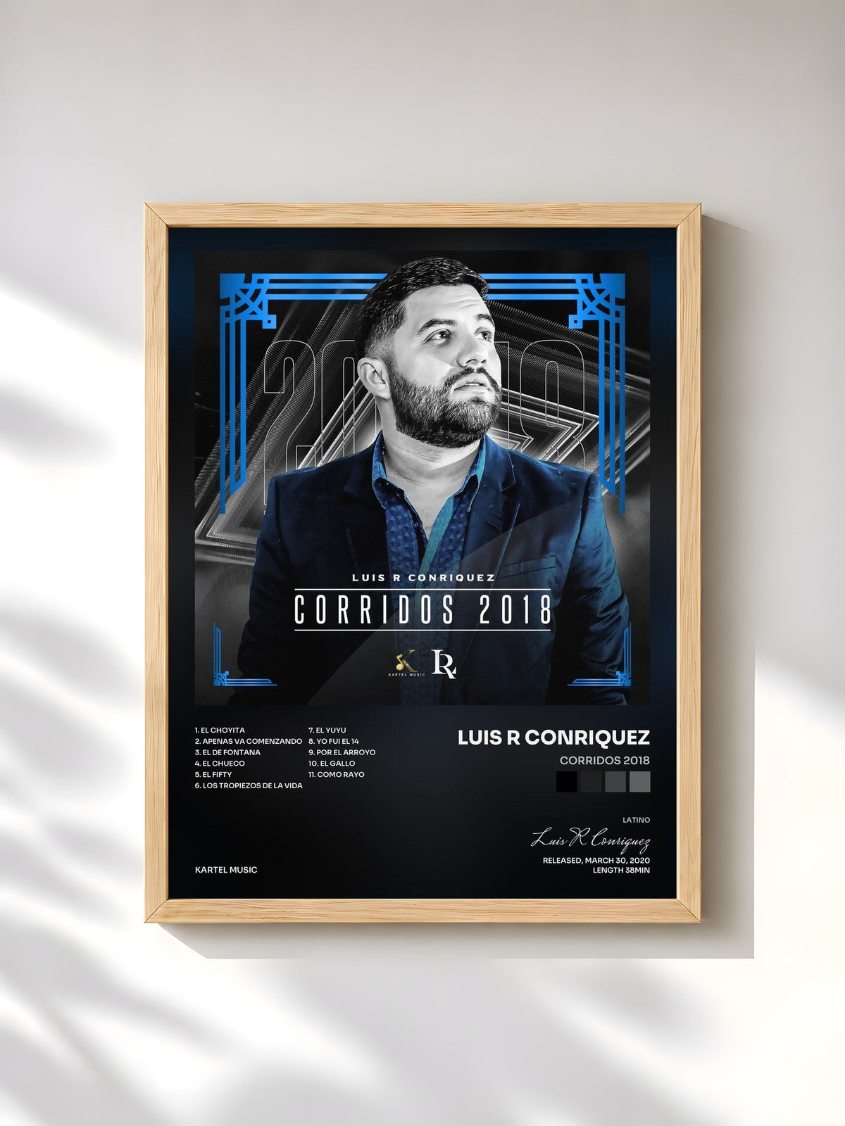 #bois Tableau de l'album Corridos 2018 de Luis R Conriquez, cadre en bois brut, imprimé et encadré en France