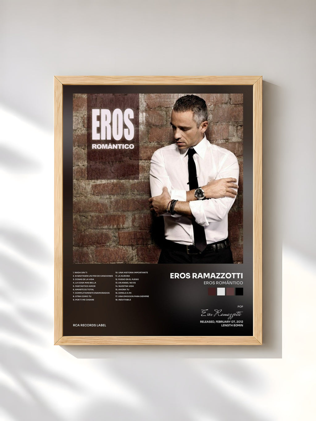 #bois Tableau de l'album Eros Romántico de Eros Ramazzotti, cadre en bois brut, imprimé et encadré en France