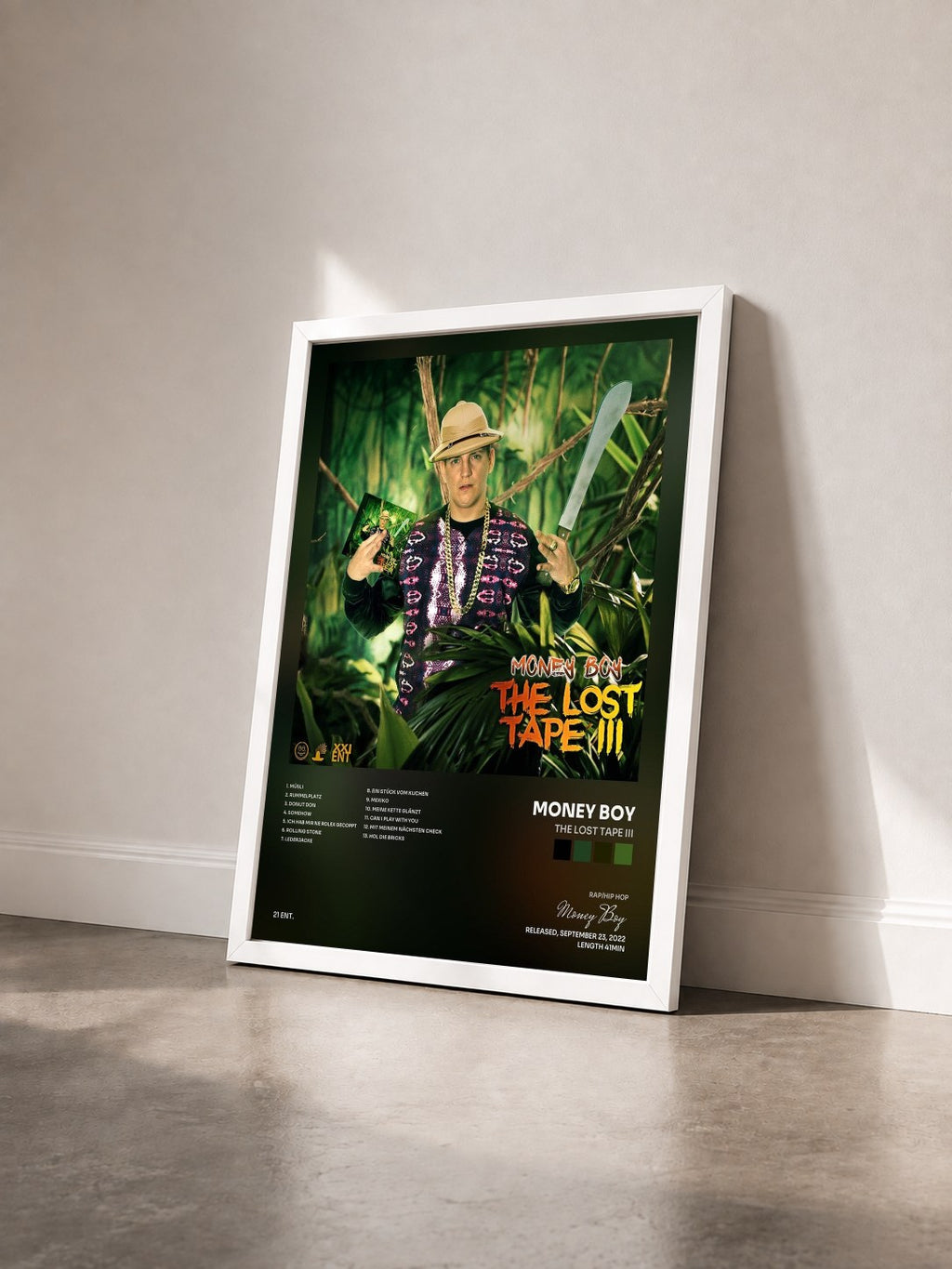 #blanc Tableau de l'album The Lost Tape III de Money Boy vu de trois quarts, cadre blanc