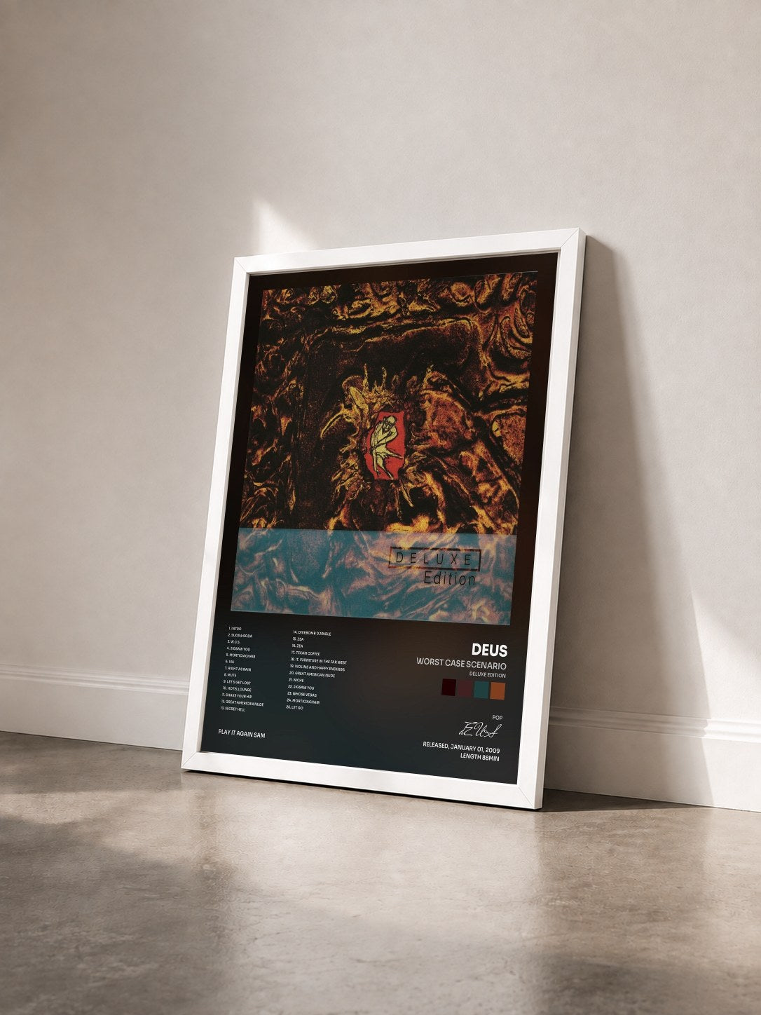 #blanc Tableau de l'album Worst Case Scenario (Deluxe Edition) de dEUS vu de trois quarts, cadre blanc