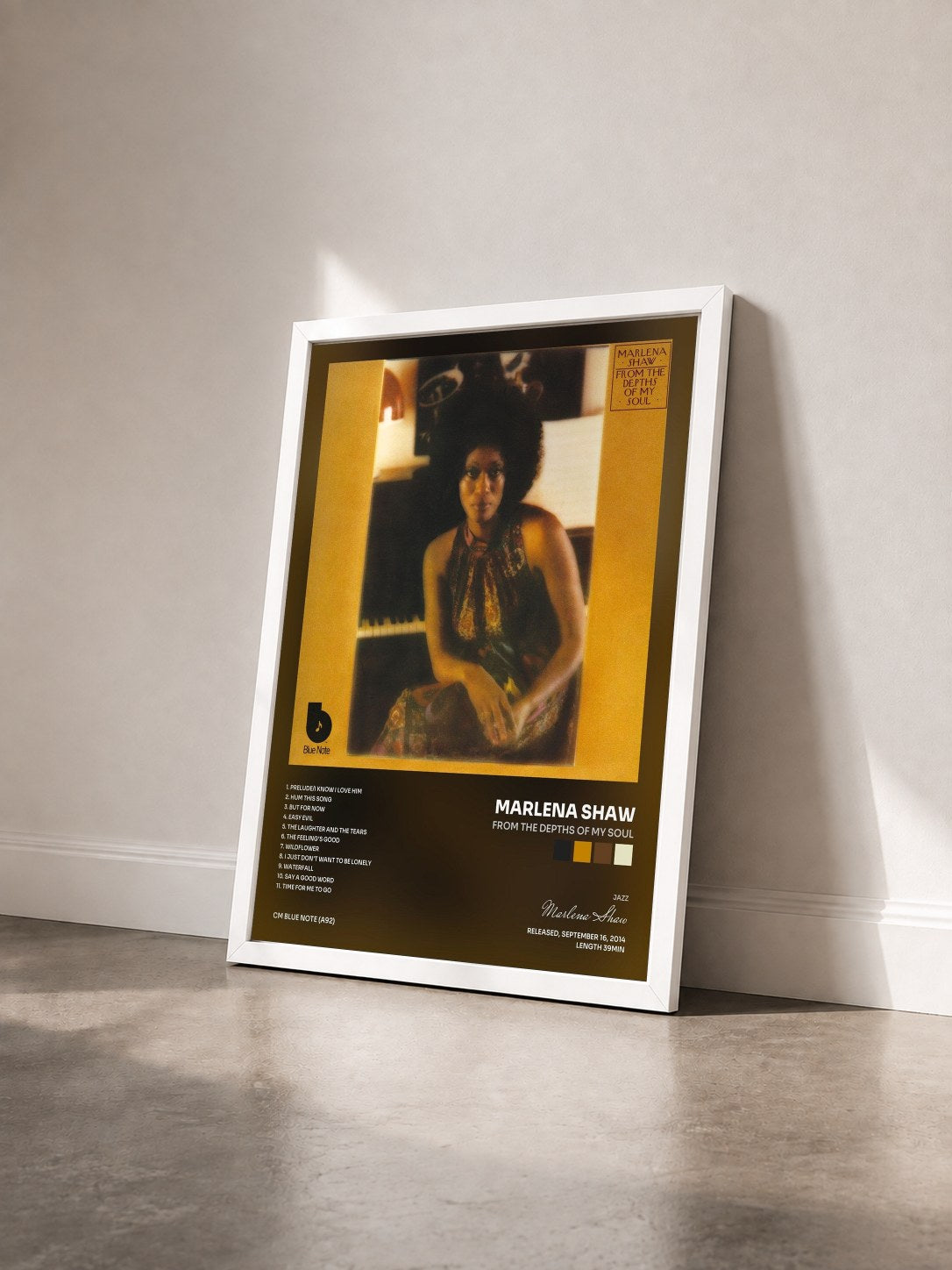 #blanc Tableau de l'album From The Depths Of My Soul de Marlena Shaw vu de trois quarts, cadre blanc