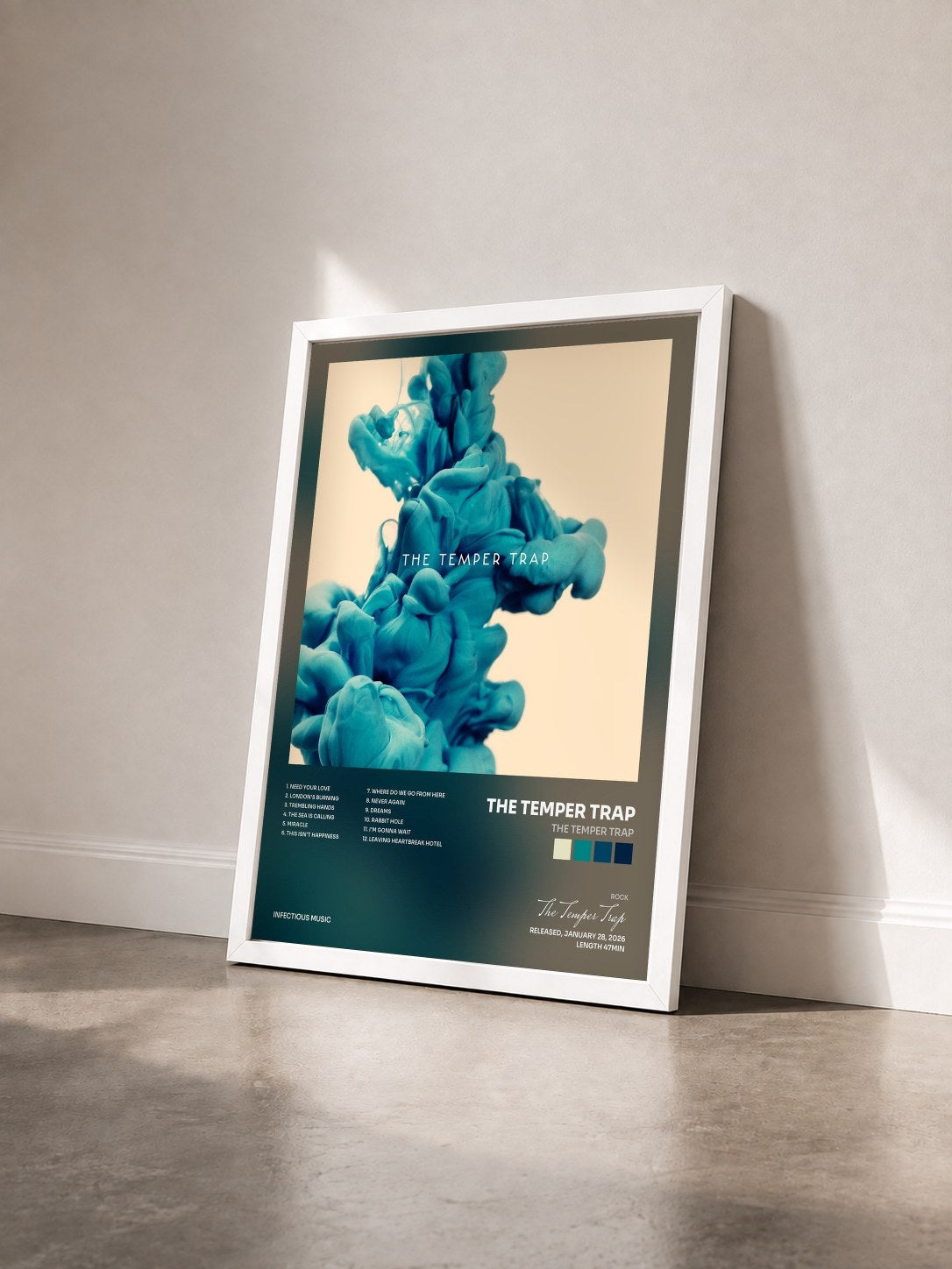 #blanc Tableau de l'album The Temper Trap de The Temper Trap vu de trois quarts, cadre blanc
