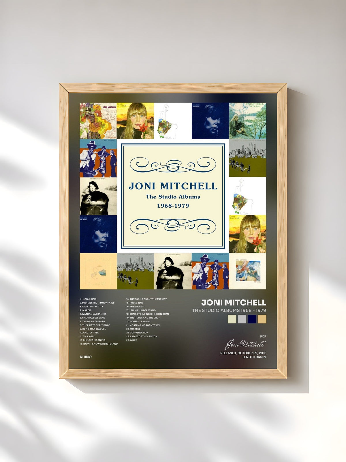 #bois Tableau de l'album The Studio Albums 1968 - 1979 de Joni Mitchell, cadre en bois brut, imprimé et encadré en France