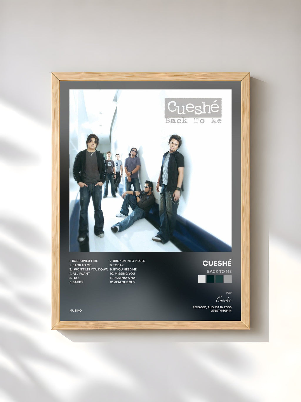 #bois Tableau de l'album Back To Me de Cueshé, cadre en bois brut, imprimé et encadré en France