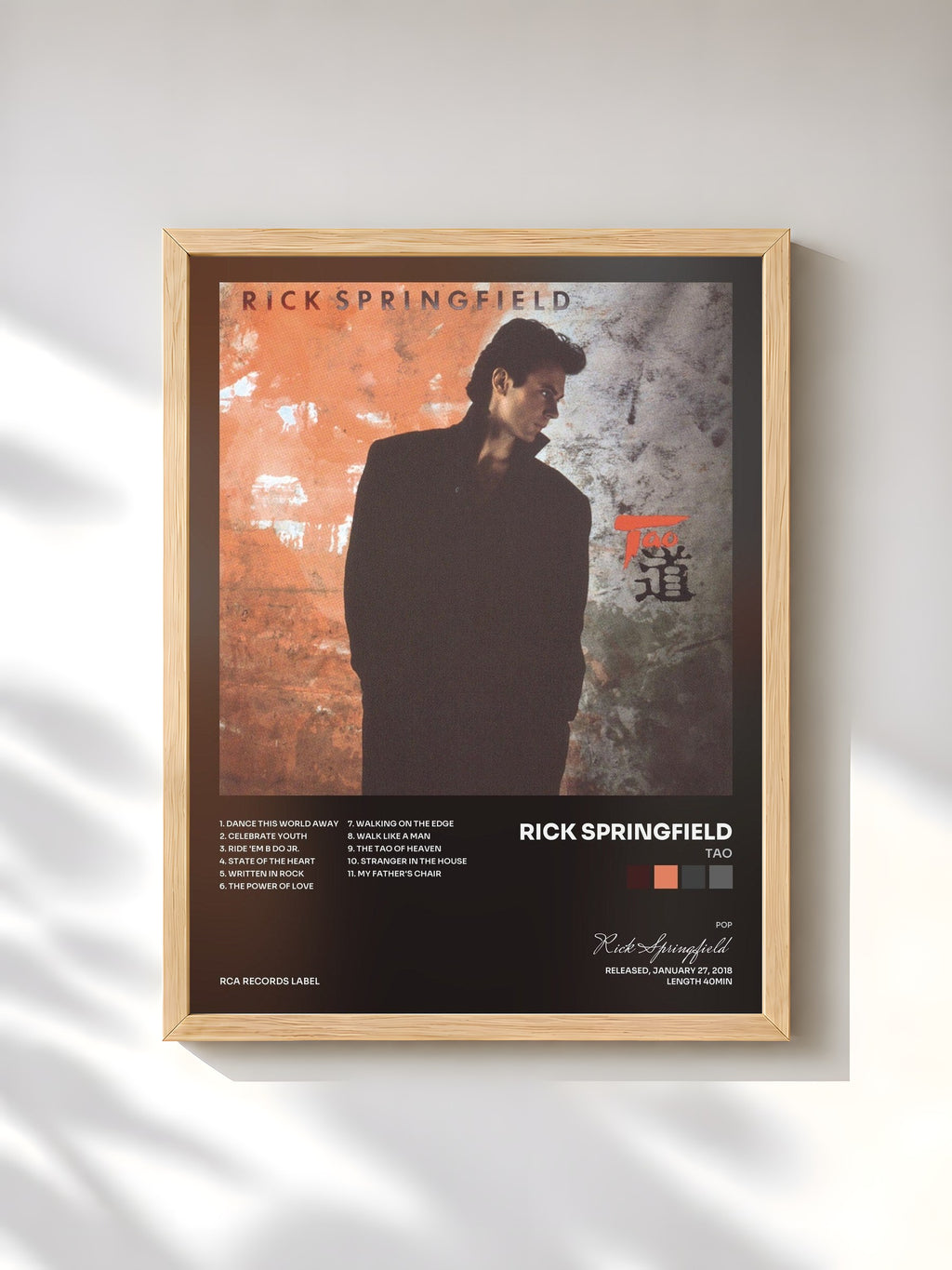 #bois Tableau de l'album Tao de Rick Springfield, cadre en bois brut, imprimé et encadré en France