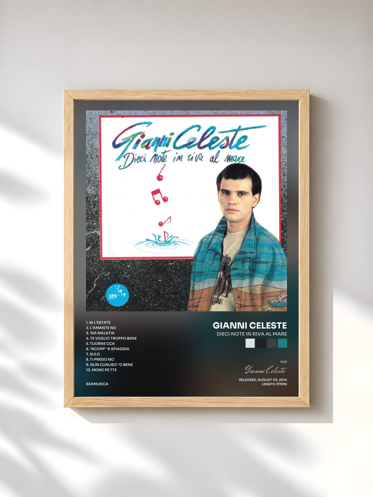 #bois Tableau de l'album Dieci note in riva al mare de Gianni Celeste, cadre en bois brut, imprimé et encadré en France