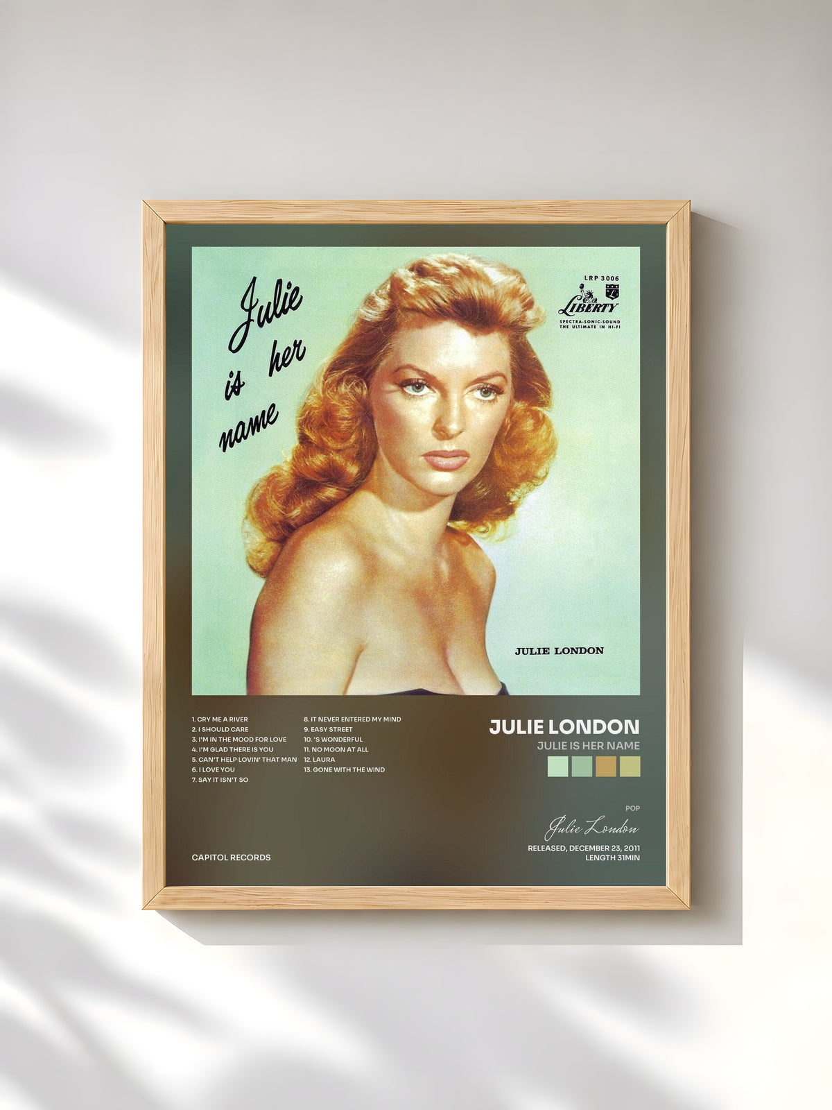 #bois Tableau de l'album Julie Is Her Name de Julie London, cadre en bois brut, imprimé et encadré en France