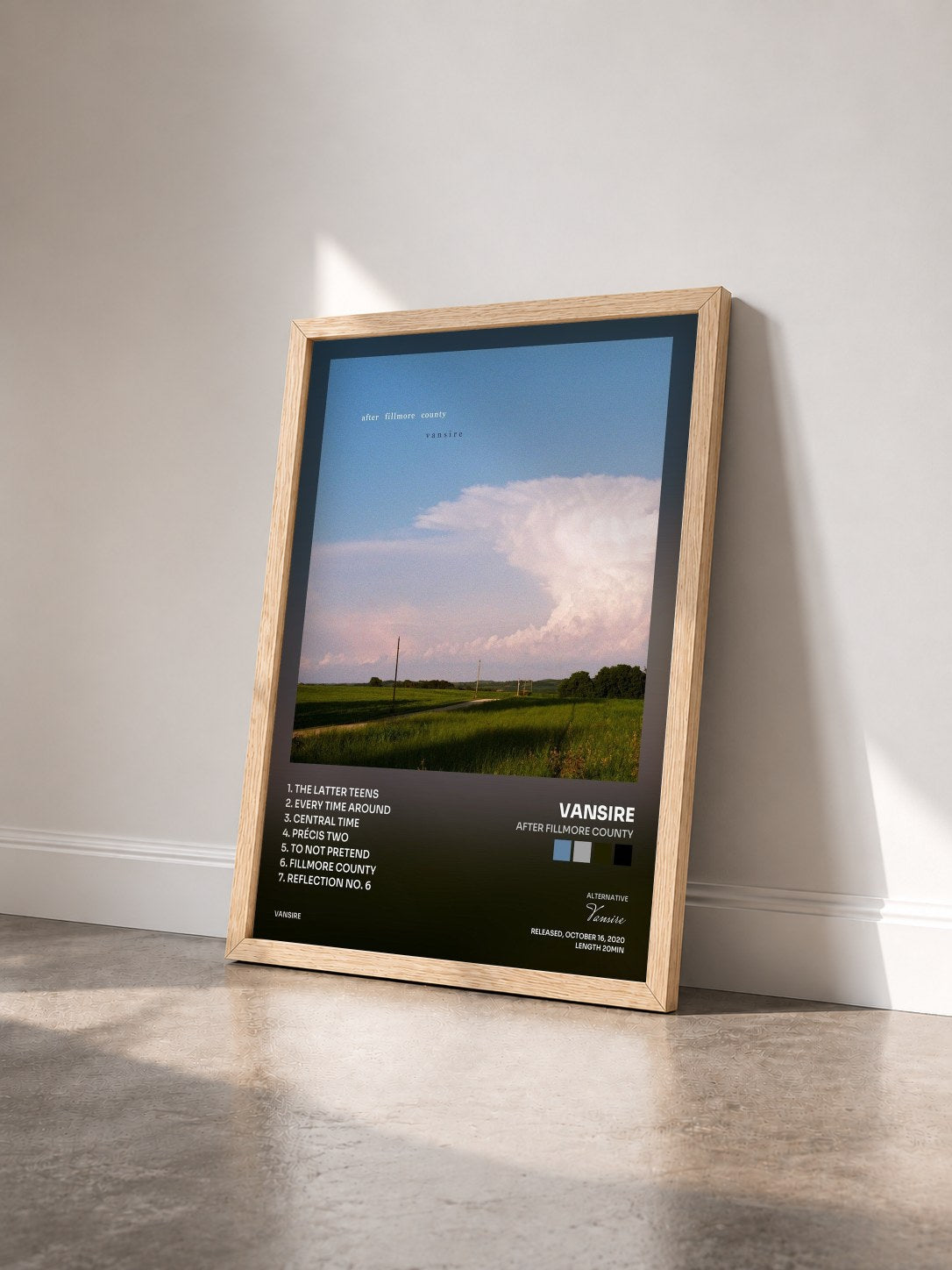 #bois Tableau de l'album After Fillmore County de Vansire vu de trois quarts, cadre en bois brut