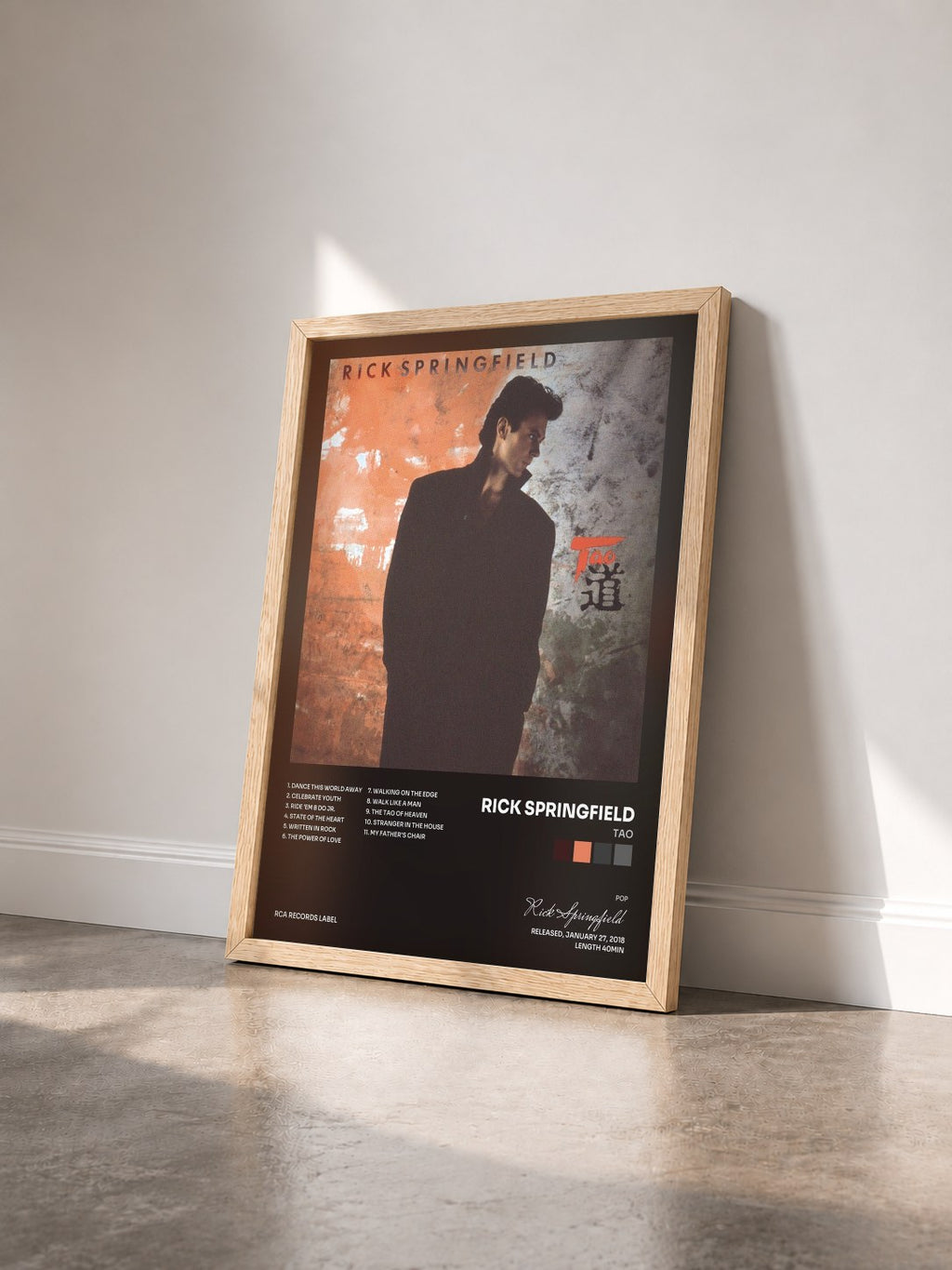 #bois Tableau de l'album Tao de Rick Springfield vu de trois quarts, cadre en bois brut