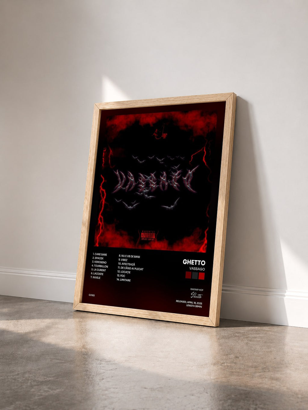 #bois Tableau de l'album VASSAGO de Ghetto vu de trois quarts, cadre en bois brut