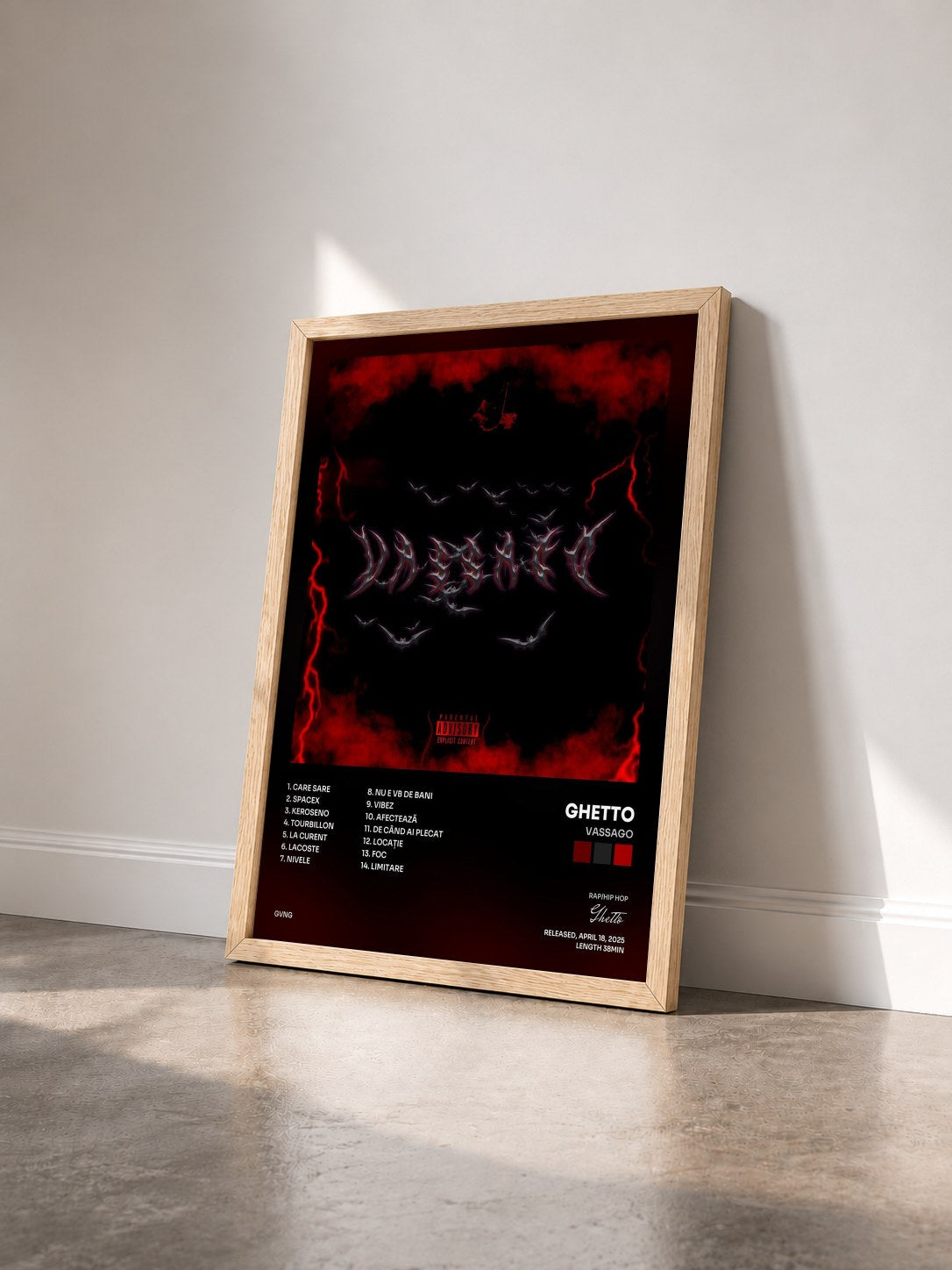 #bois Tableau de l'album VASSAGO de Ghetto vu de trois quarts, cadre en bois brut