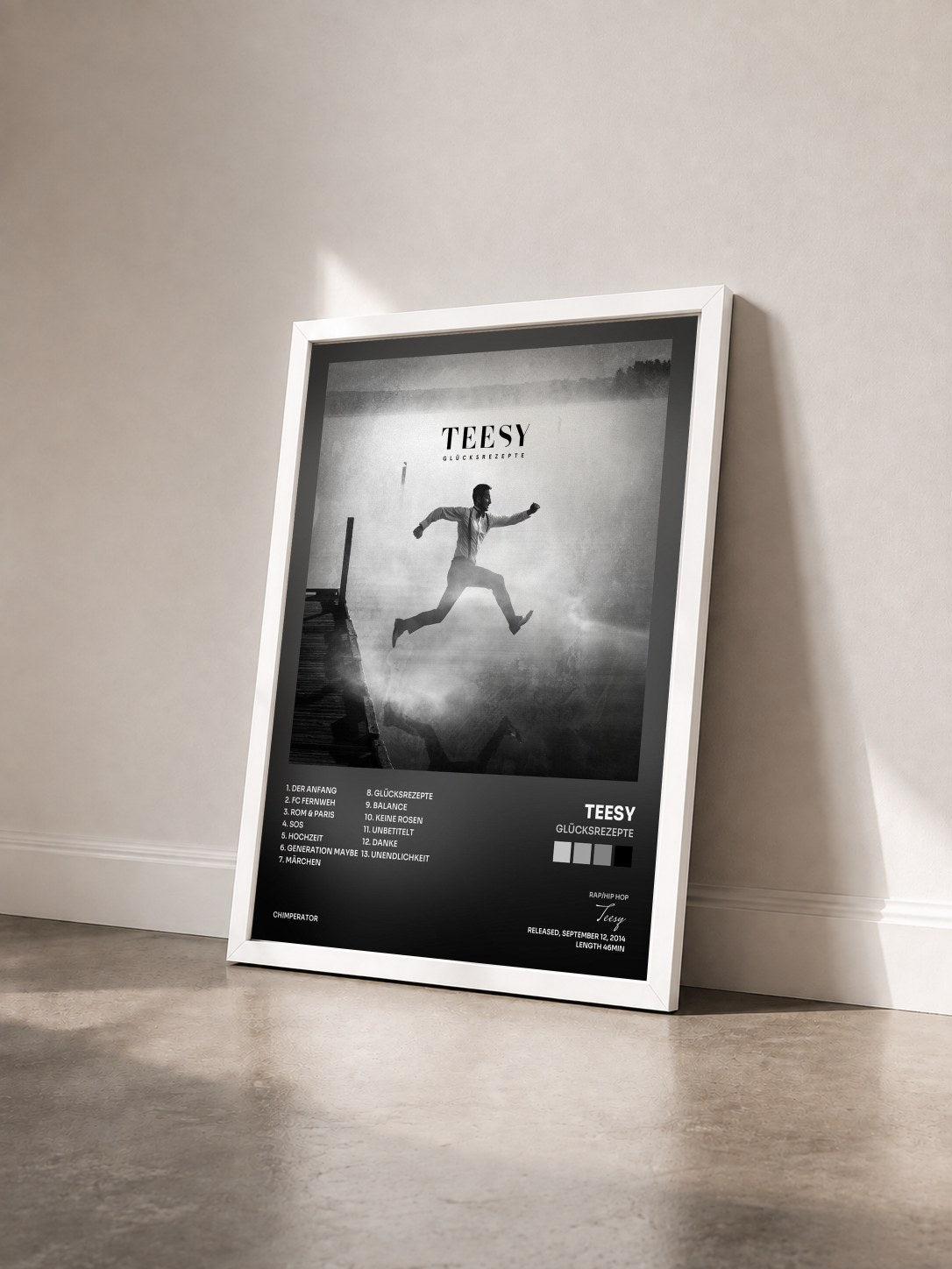 #blanc Tableau de l'album Glücksrezepte de Teesy vu de trois quarts, cadre blanc
