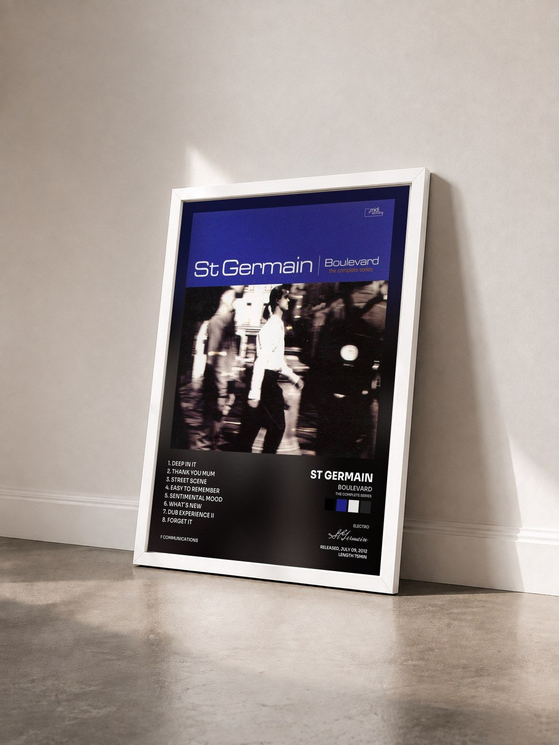 #blanc Tableau de l'album Boulevard (The Complete Series) de St Germain vu de trois quarts, cadre blanc