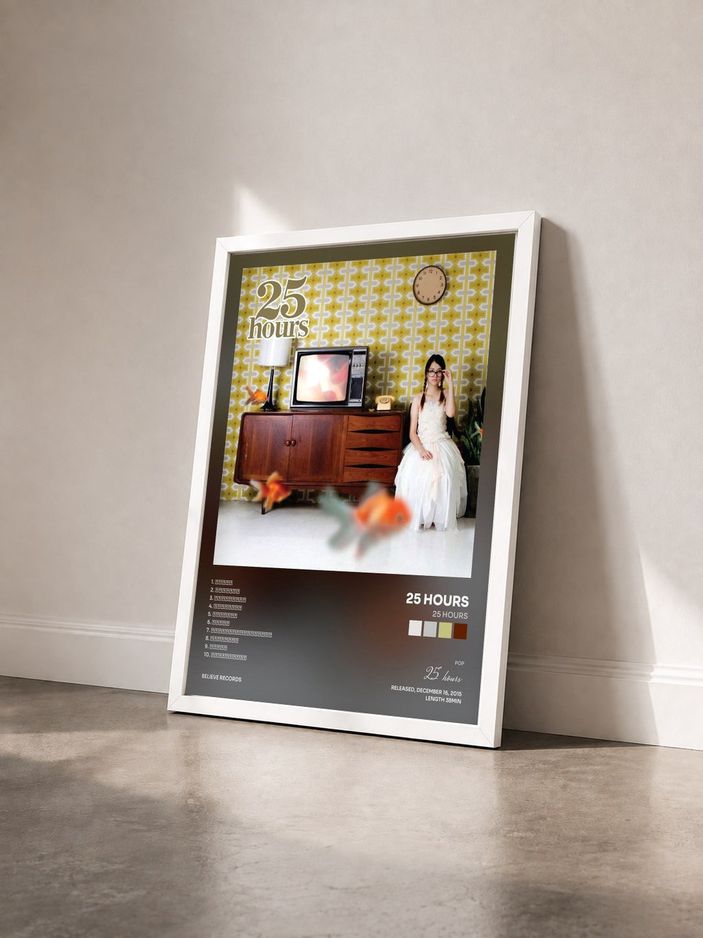 #blanc Tableau de l'album 25 Hours de 25 hours vu de trois quarts, cadre blanc