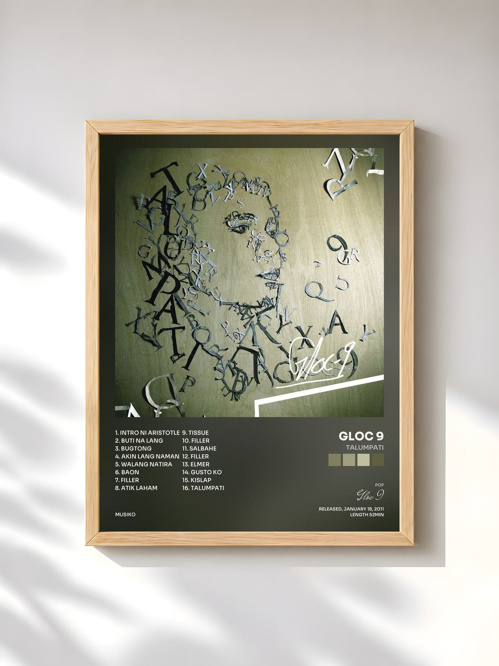 #bois Tableau de l'album Talumpati de Gloc 9, cadre en bois brut, imprimé et encadré en France