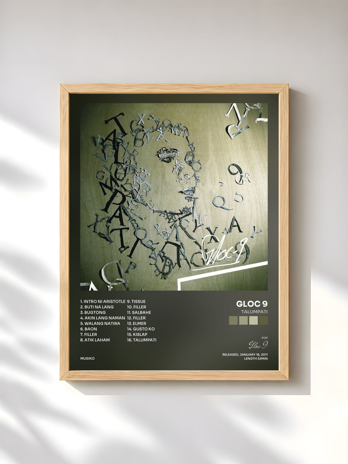 #bois Tableau de l'album Talumpati de Gloc 9, cadre en bois brut, imprimé et encadré en France