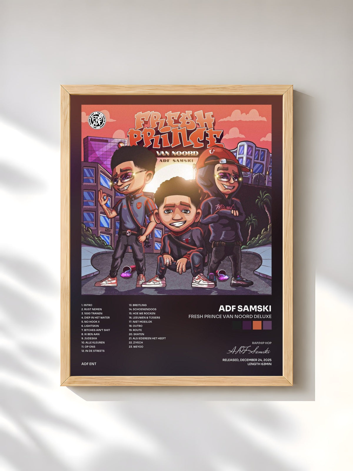 #bois Tableau de l'album Fresh Prince Van Noord Deluxe de ADF Samski, cadre en bois brut, imprimé et encadré en France