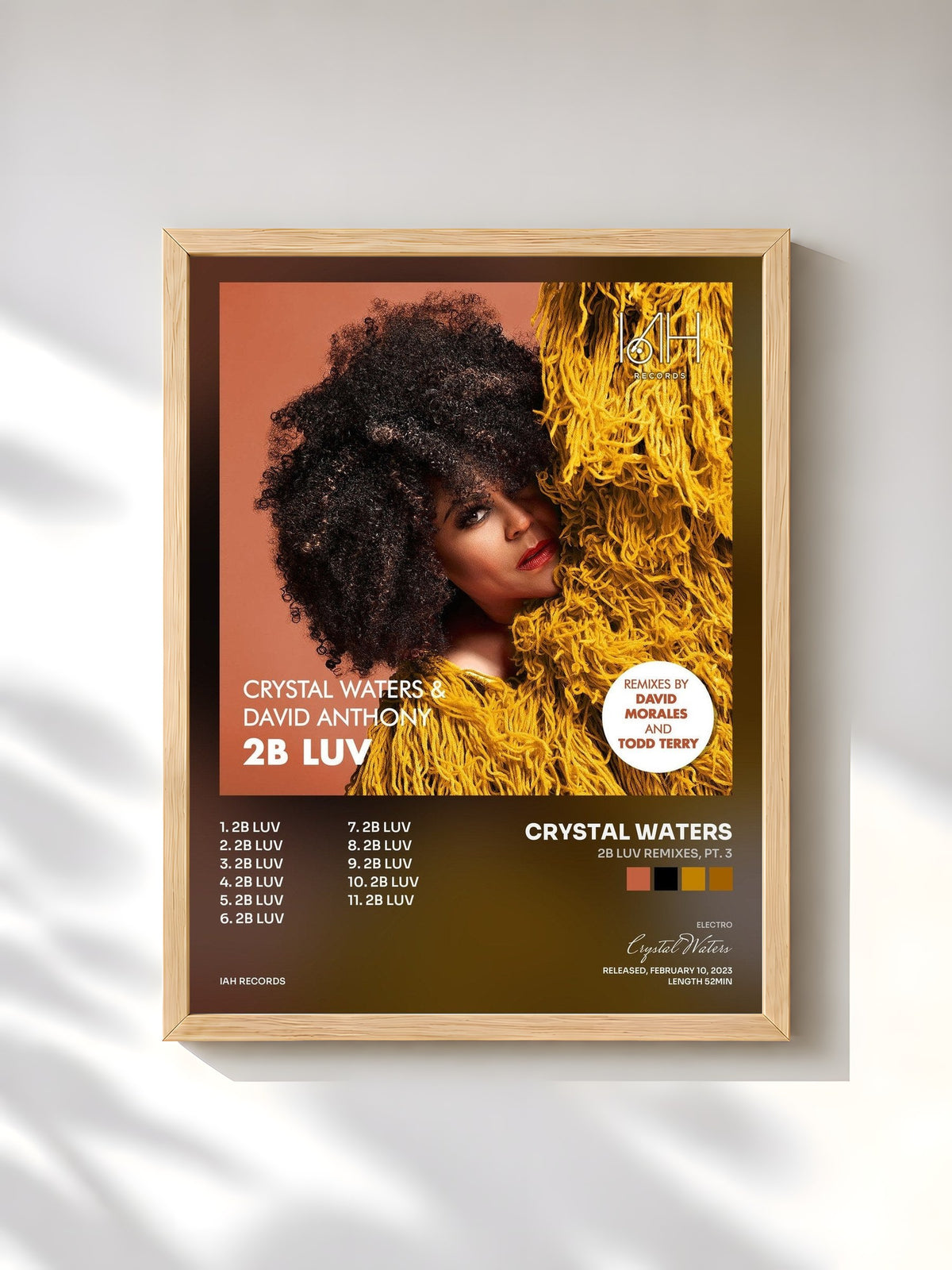 #bois Tableau de l'album 2B Luv Remixes, Pt. 3 de Crystal Waters, cadre en bois brut, imprimé et encadré en France