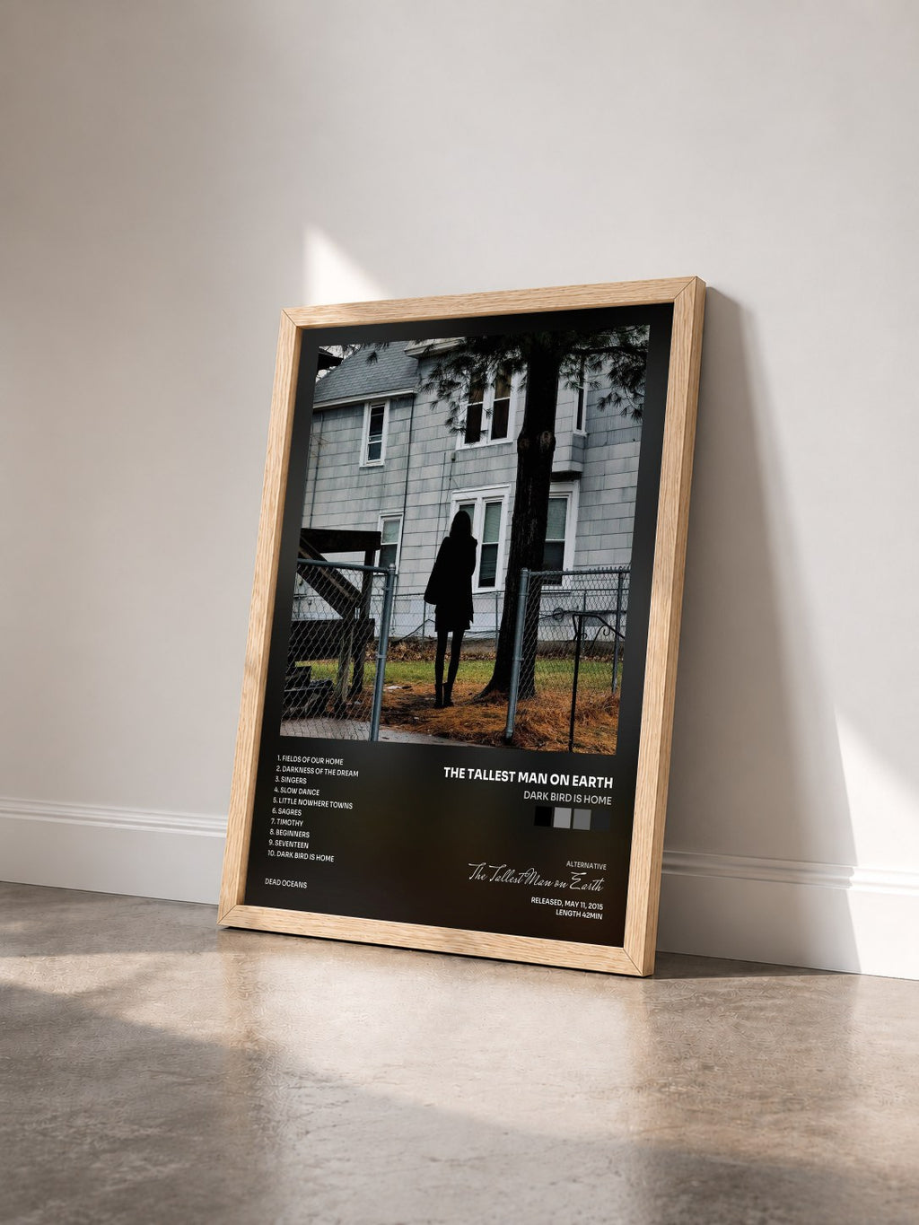 #bois Tableau de l'album Dark Bird Is Home de The Tallest Man on Earth vu de trois quarts, cadre en bois brut