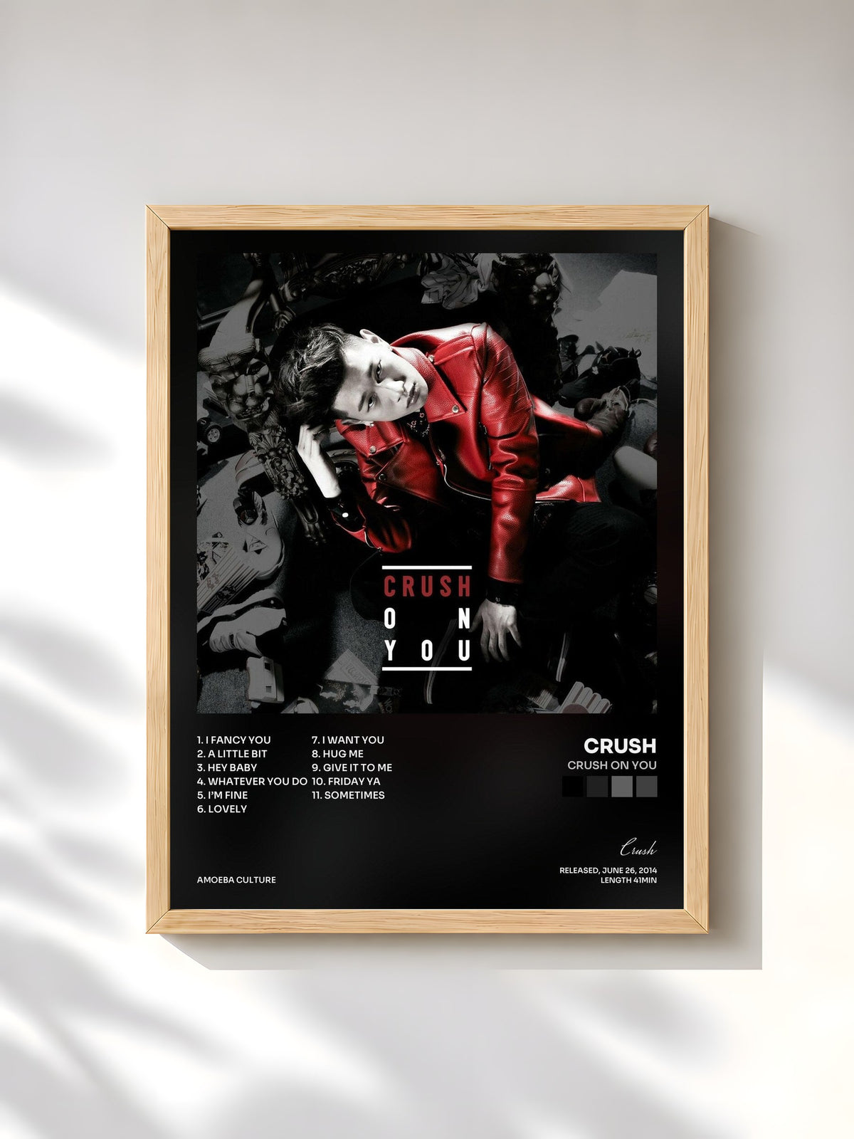 #bois Tableau de l'album Crush On You de Crush, cadre en bois brut, imprimé et encadré en France