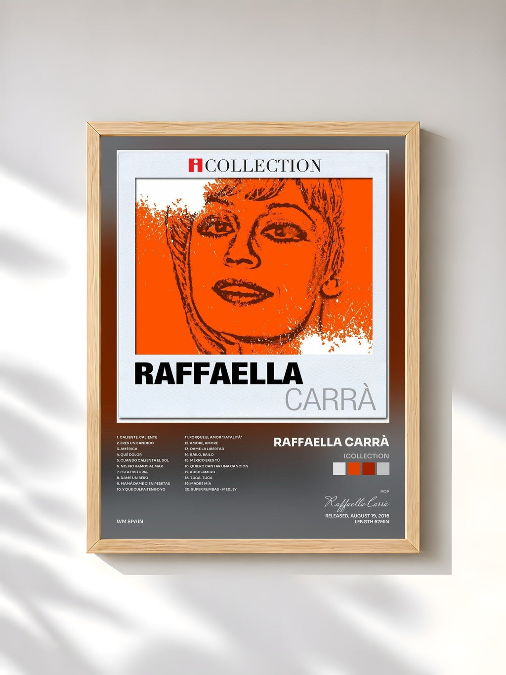 #bois Tableau de l'album iCollection de Raffaella Carrà, cadre en bois brut, imprimé et encadré en France