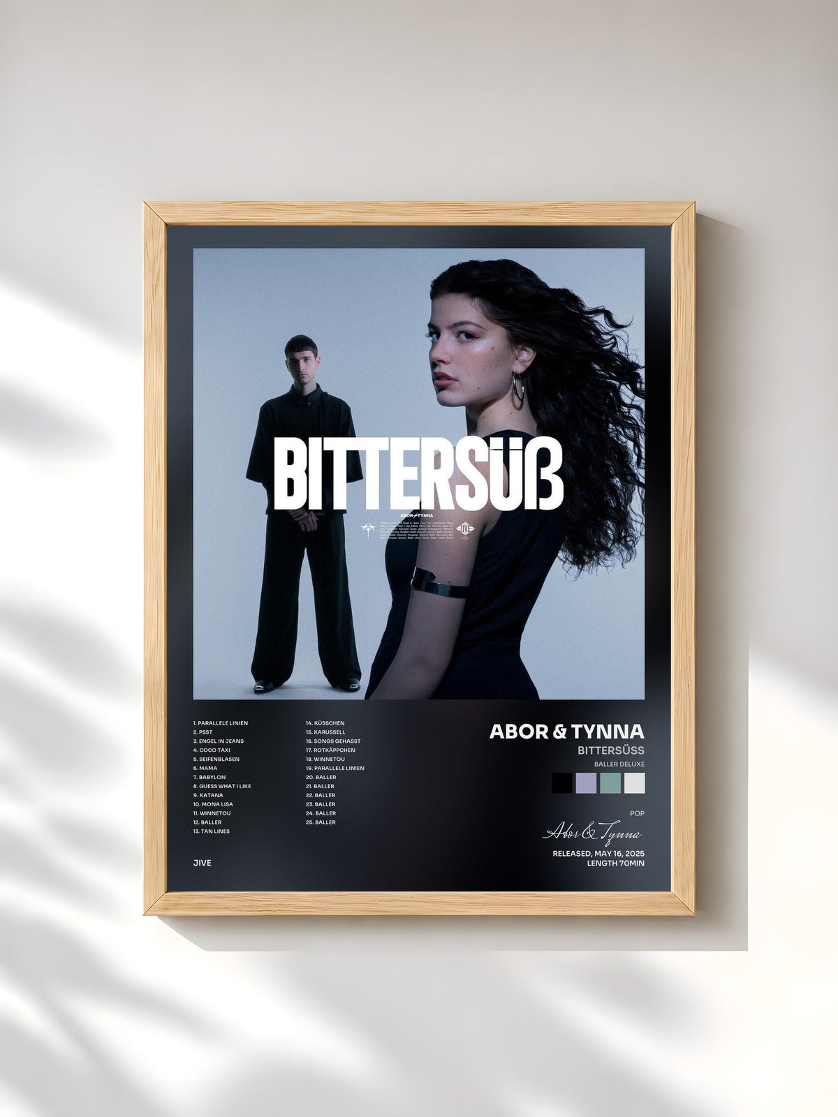 #bois Tableau de l'album Bittersüß (Baller Deluxe) de Abor & Tynna, cadre en bois brut, imprimé et encadré en France