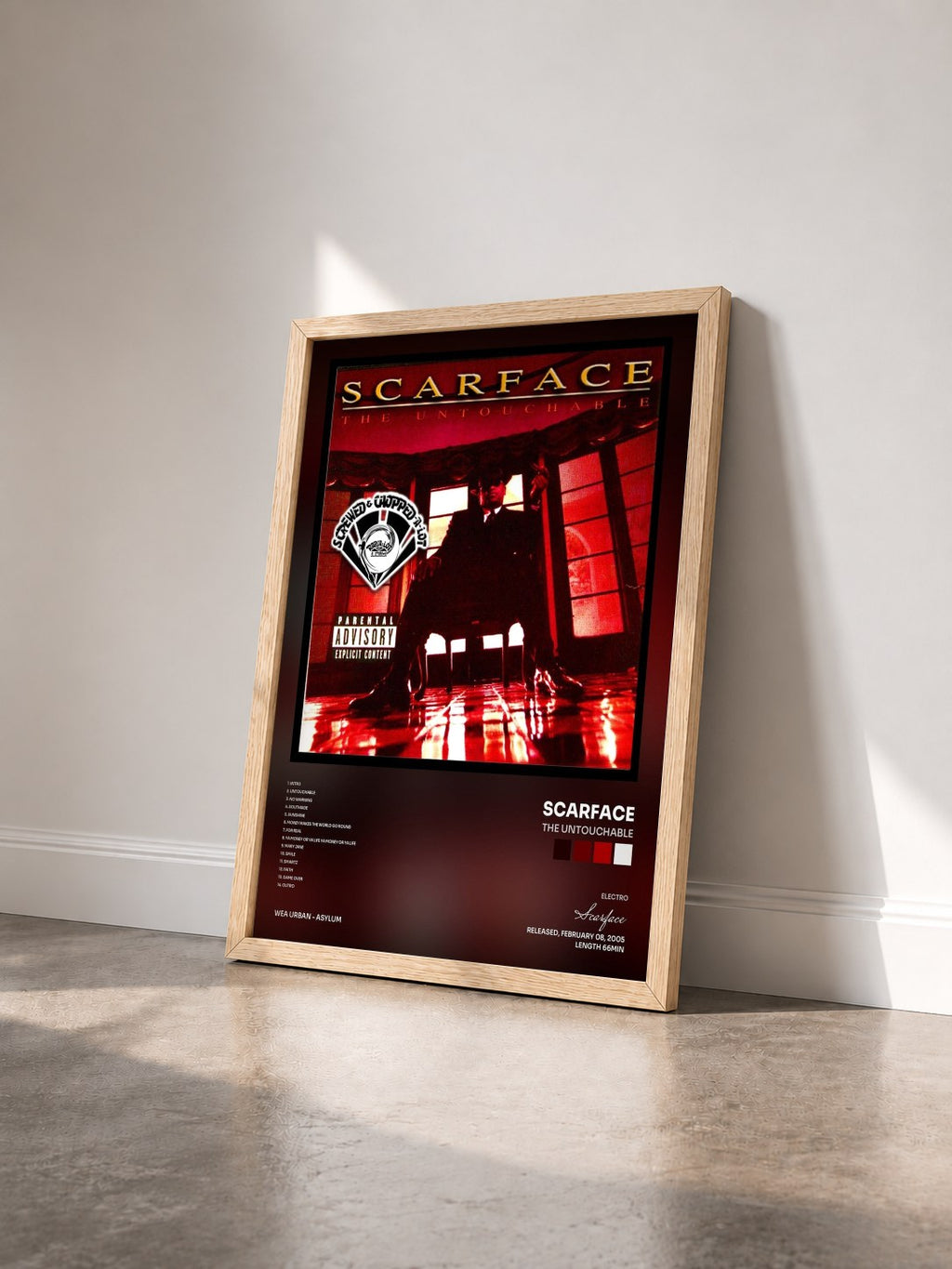#bois Tableau de l'album The Untouchable de Scarface vu de trois quarts, cadre en bois brut
