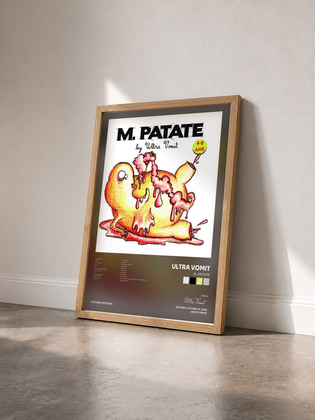 #bois Tableau de l'album M. Patate de Ultra Vomit vu de trois quarts, cadre en bois brut