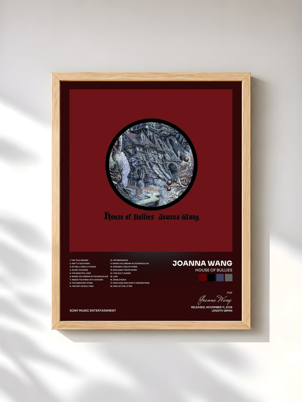 #bois Tableau de l'album House of Bullies de Joanna Wang, cadre en bois brut, imprimé et encadré en France