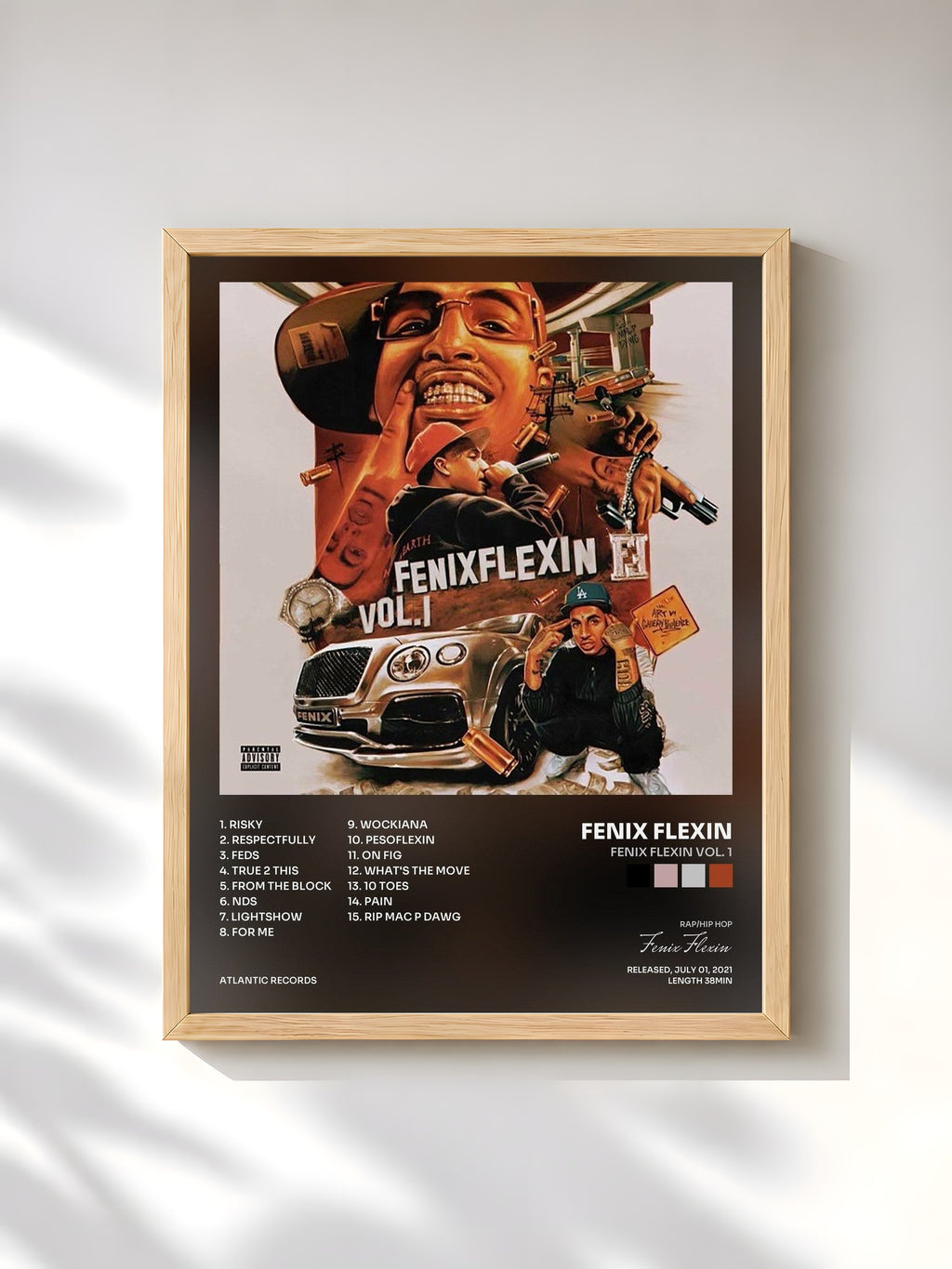 #bois Tableau de l'album Fenix Flexin Vol. 1 de Fenix Flexin, cadre en bois brut, imprimé et encadré en France