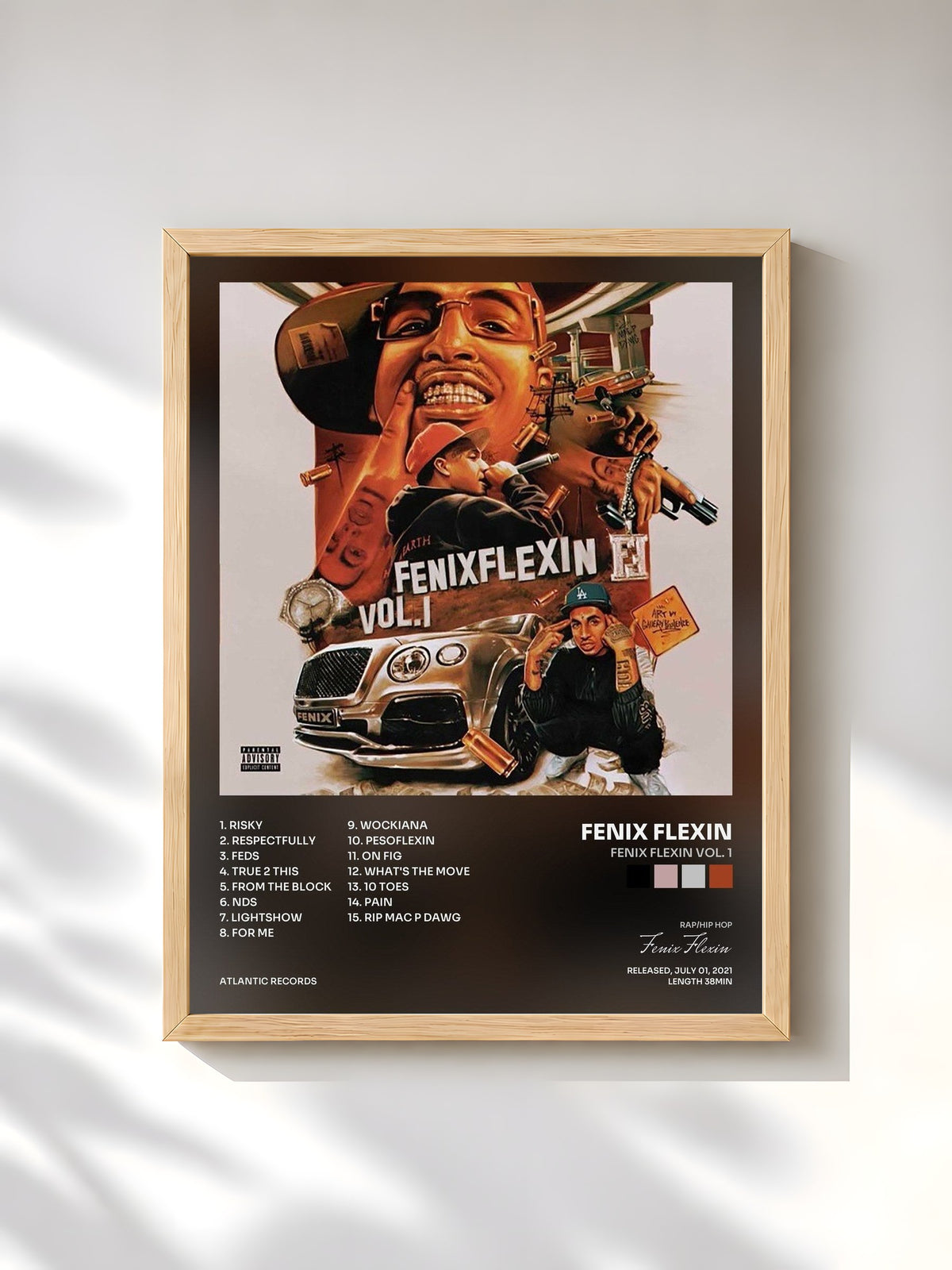 #bois Tableau de l'album Fenix Flexin Vol. 1 de Fenix Flexin, cadre en bois brut, imprimé et encadré en France