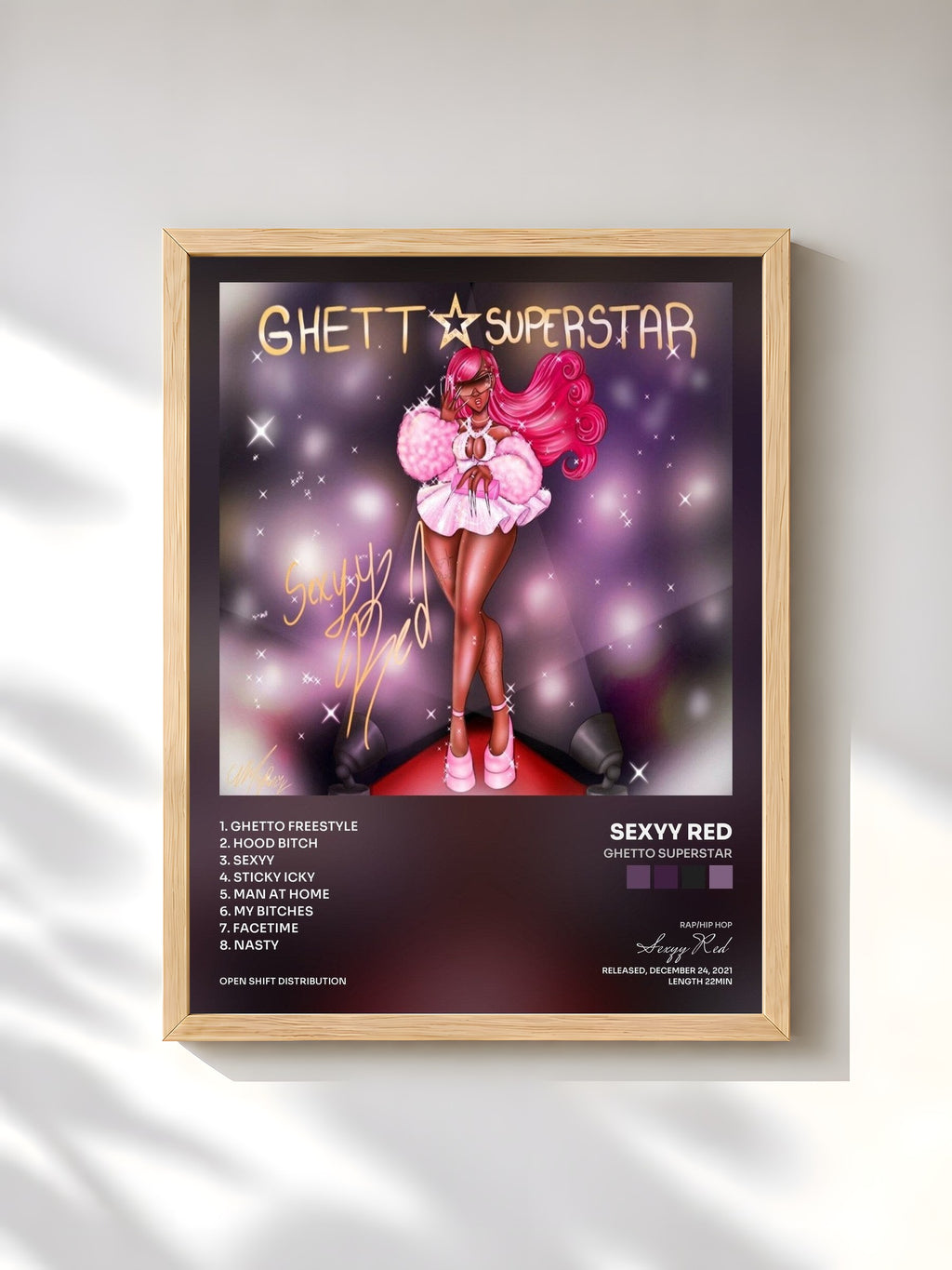 #bois Tableau de l'album Ghetto Superstar de Sexyy Red, cadre en bois brut, imprimé et encadré en France