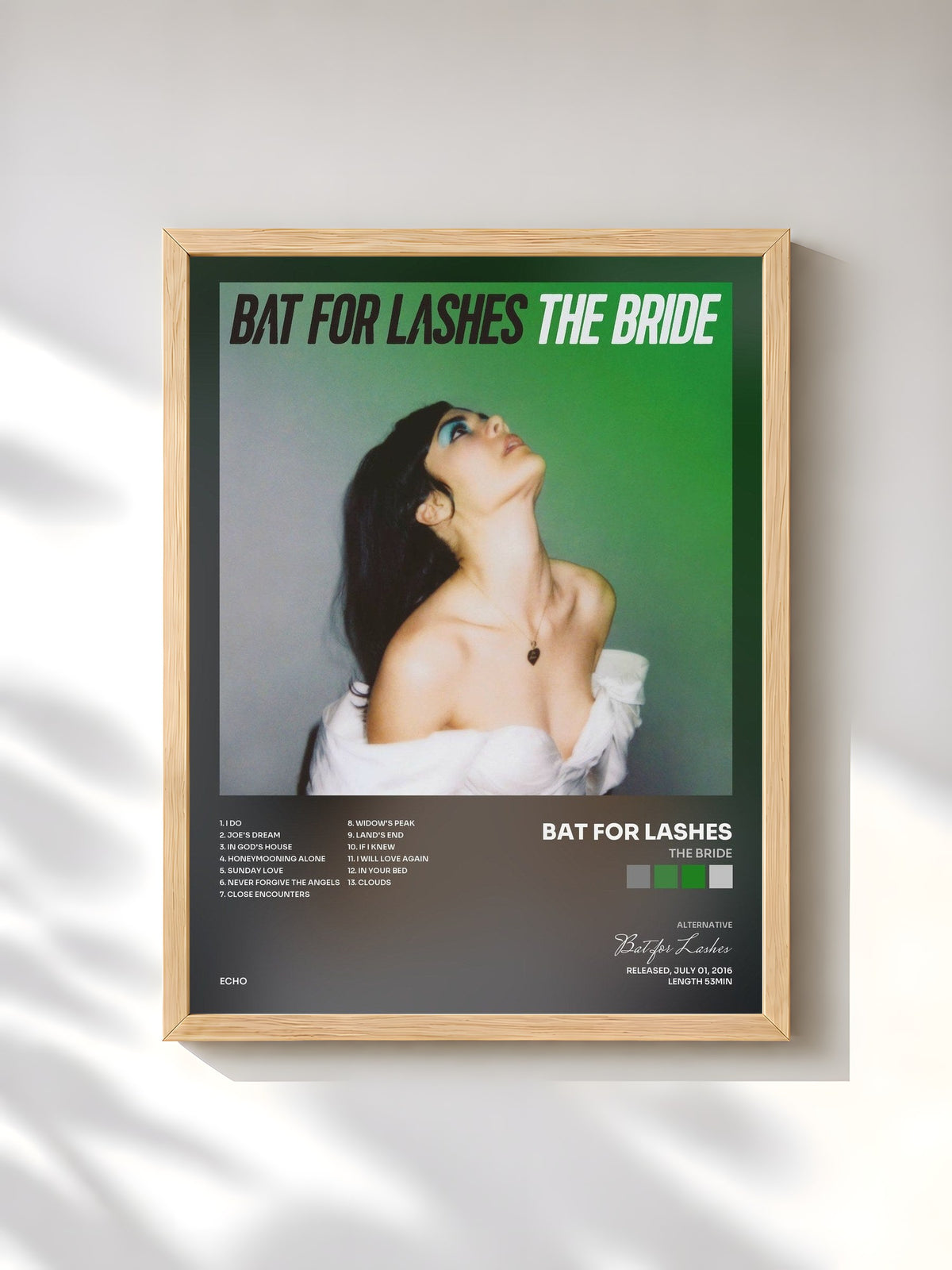 #bois Tableau de l'album The Bride de Bat for Lashes, cadre en bois brut, imprimé et encadré en France