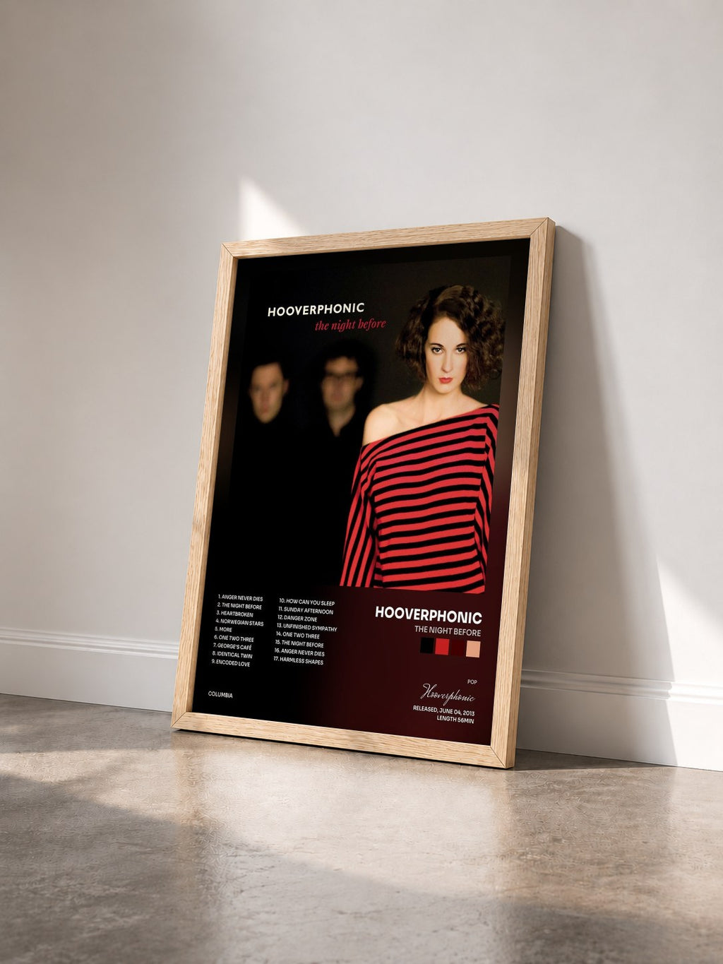 #bois Tableau de l'album The Night Before de Hooverphonic vu de trois quarts, cadre en bois brut
