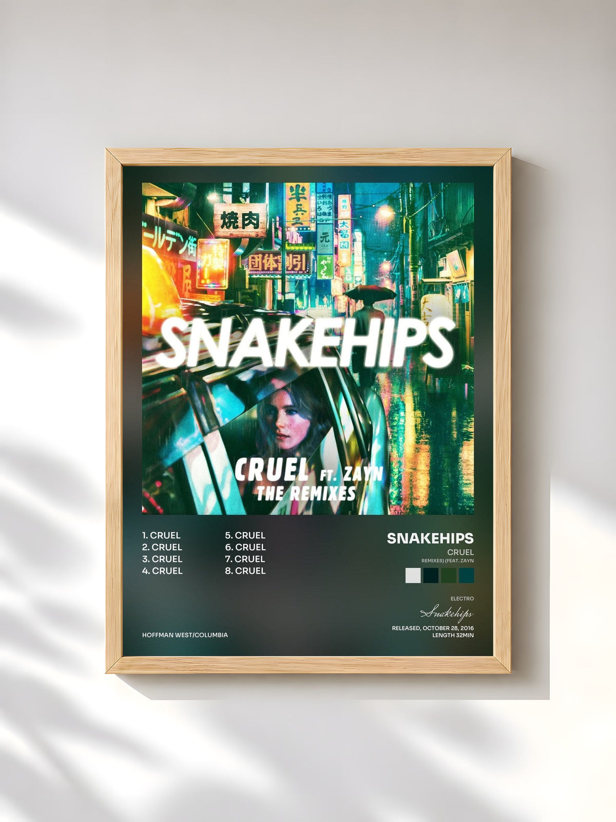 #bois Tableau de l'album Cruel (Remixes) (feat. ZAYN) de Snakehips, cadre en bois brut, imprimé et encadré en France