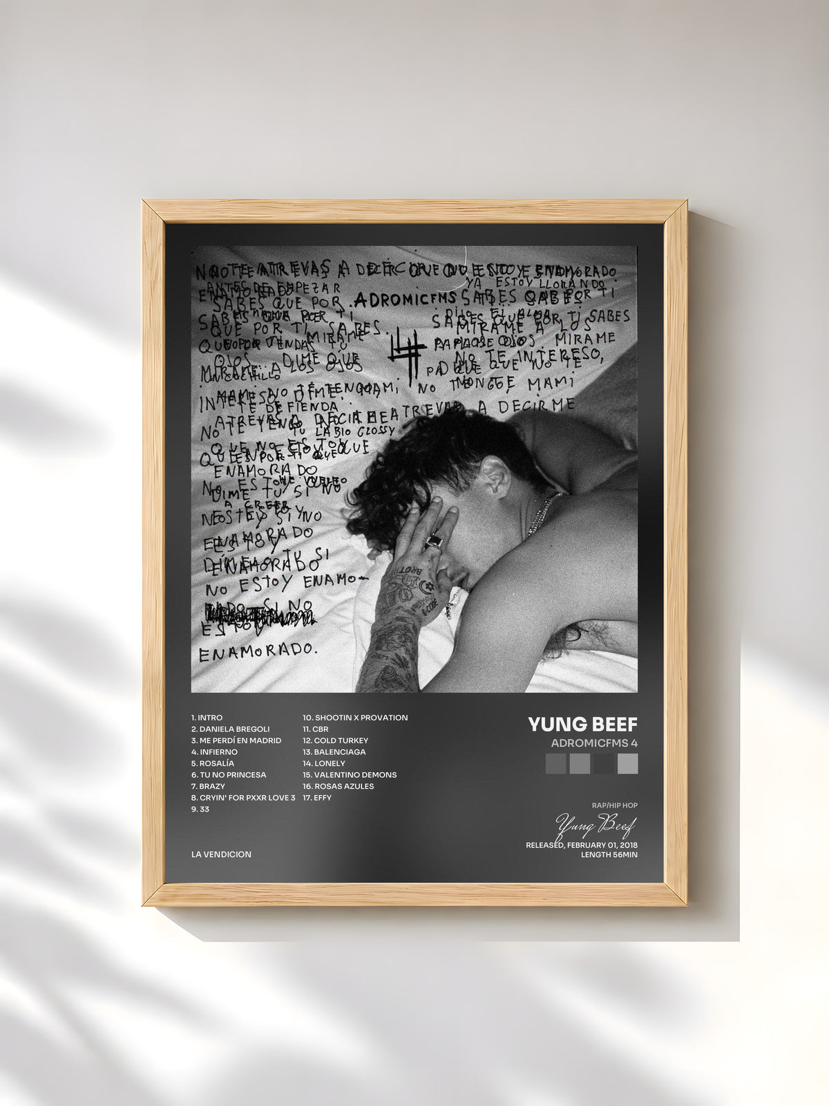 #bois Tableau de l'album Adromicfms 4 de Yung Beef, cadre en bois brut, imprimé et encadré en France