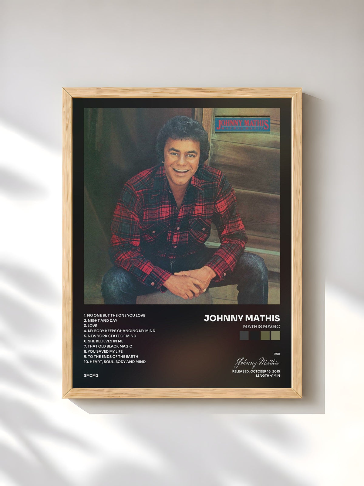 #bois Tableau de l'album Mathis Magic de Johnny Mathis, cadre en bois brut, imprimé et encadré en France