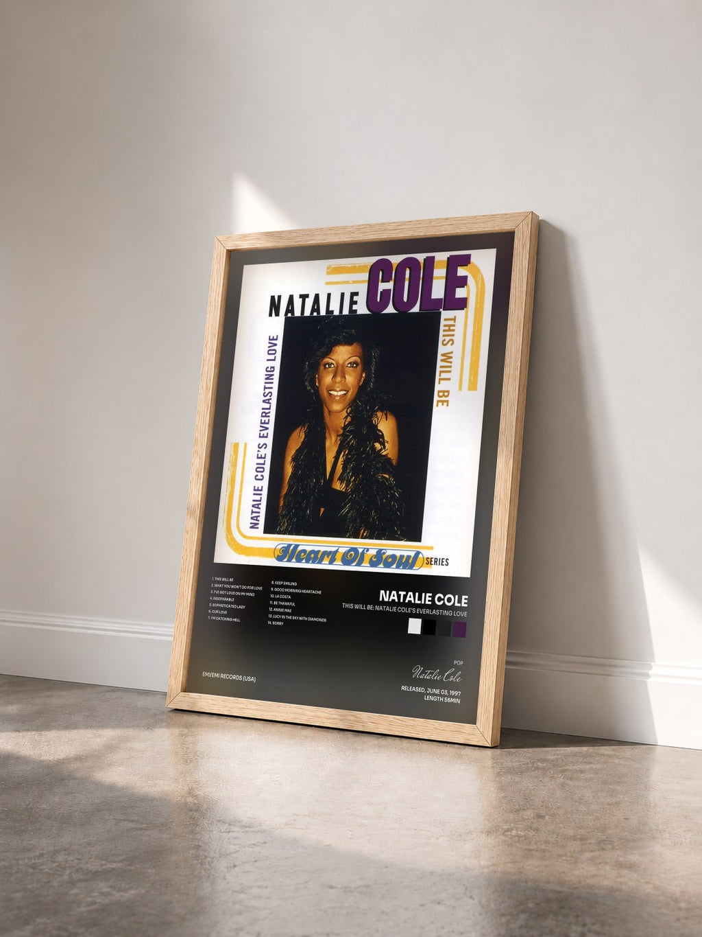 #bois Tableau de l'album This Will Be: Natalie Cole's Everlasting Love de Natalie Cole vu de trois quarts, cadre en bois brut