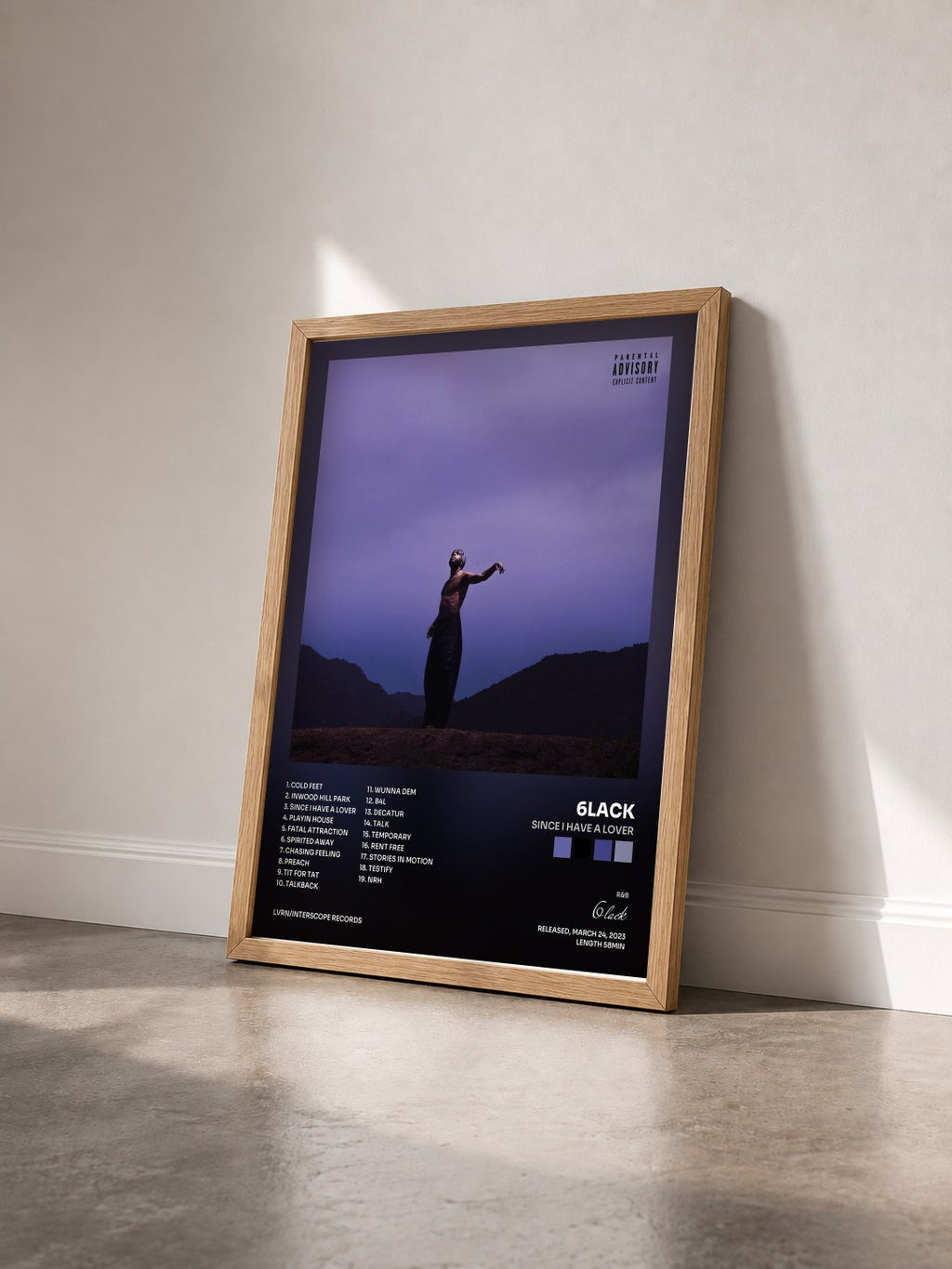 #bois Tableau de l'album Since I Have A Lover de 6lack vu de trois quarts, cadre en bois brut