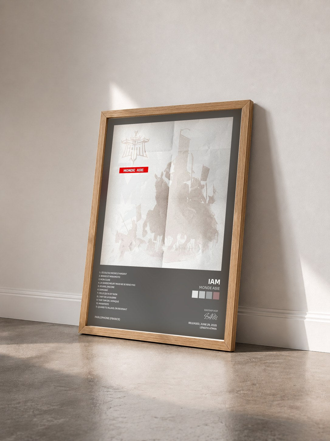 #bois Tableau de l'album Monde Asie de IAM vu de trois quarts, cadre en bois brut