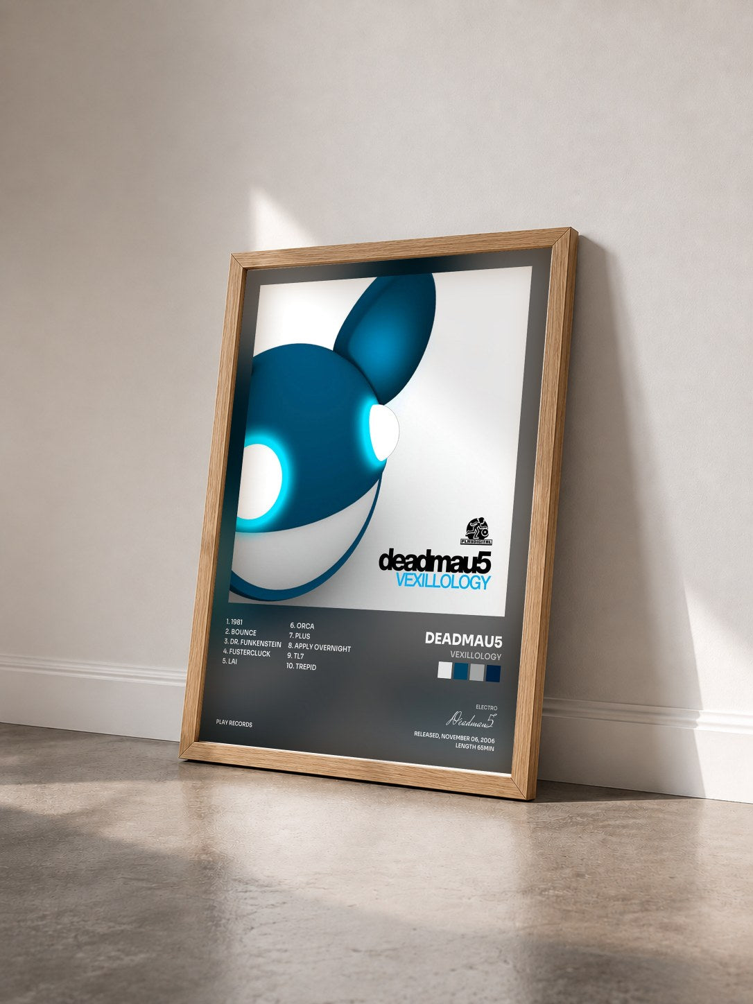 #bois Tableau de l'album Vexillology de Deadmau5 vu de trois quarts, cadre en bois brut