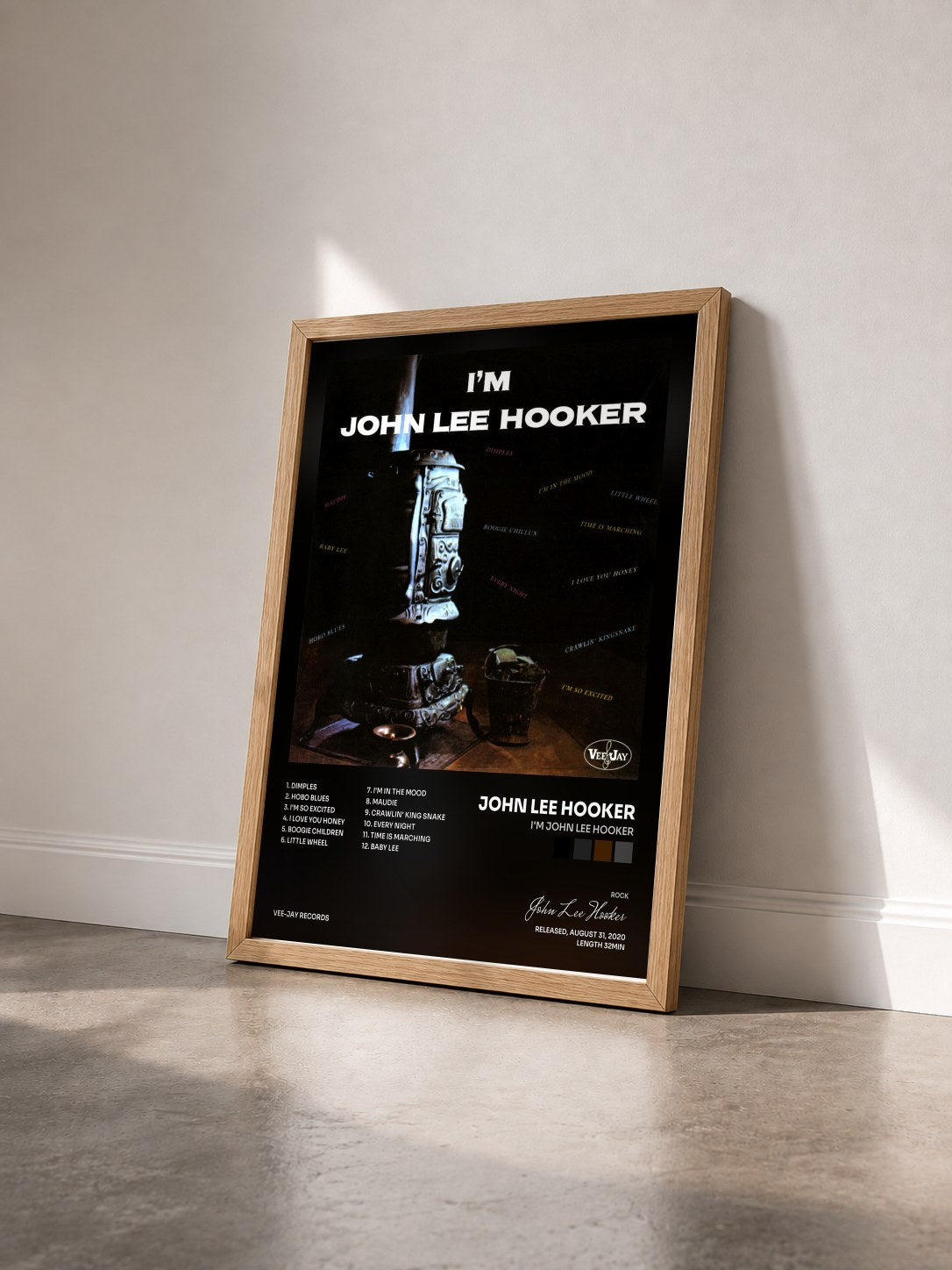 #bois Tableau de l'album I'm John Lee Hooker de John Lee Hooker vu de trois quarts, cadre en bois brut