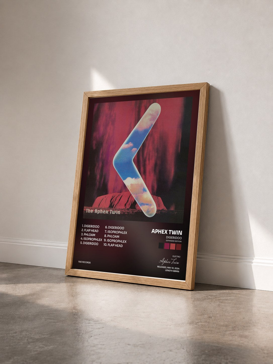 #bois Tableau de l'album Digeridoo (Expanded Edition) de Aphex Twin vu de trois quarts, cadre en bois brut