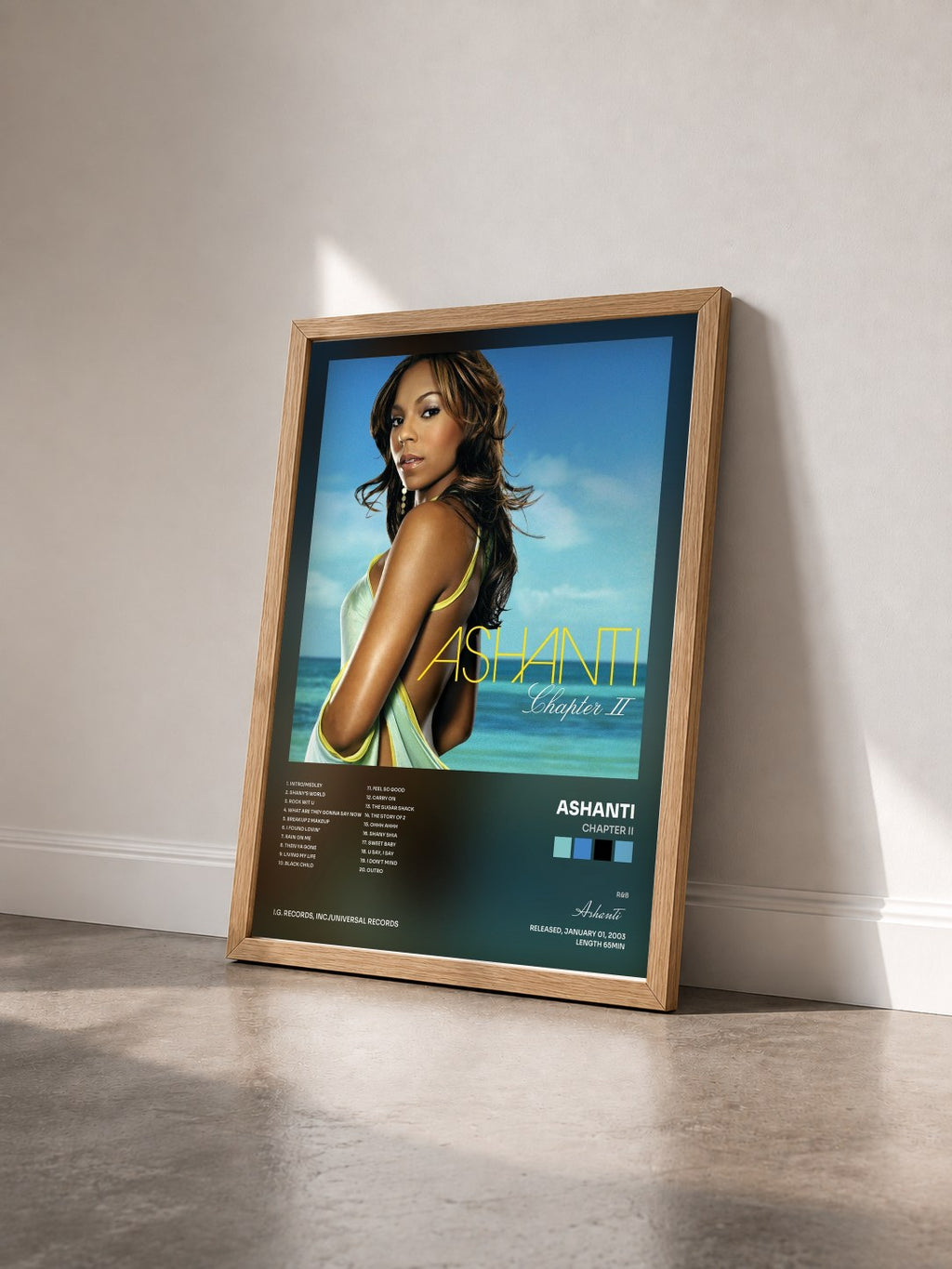 #bois Tableau de l'album Chapter II de Ashanti vu de trois quarts, cadre en bois brut