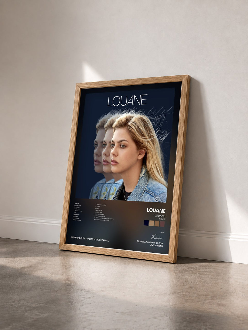 #bois Tableau de l'album Louane (Deluxe) de Louane vu de trois quarts, cadre en bois brut