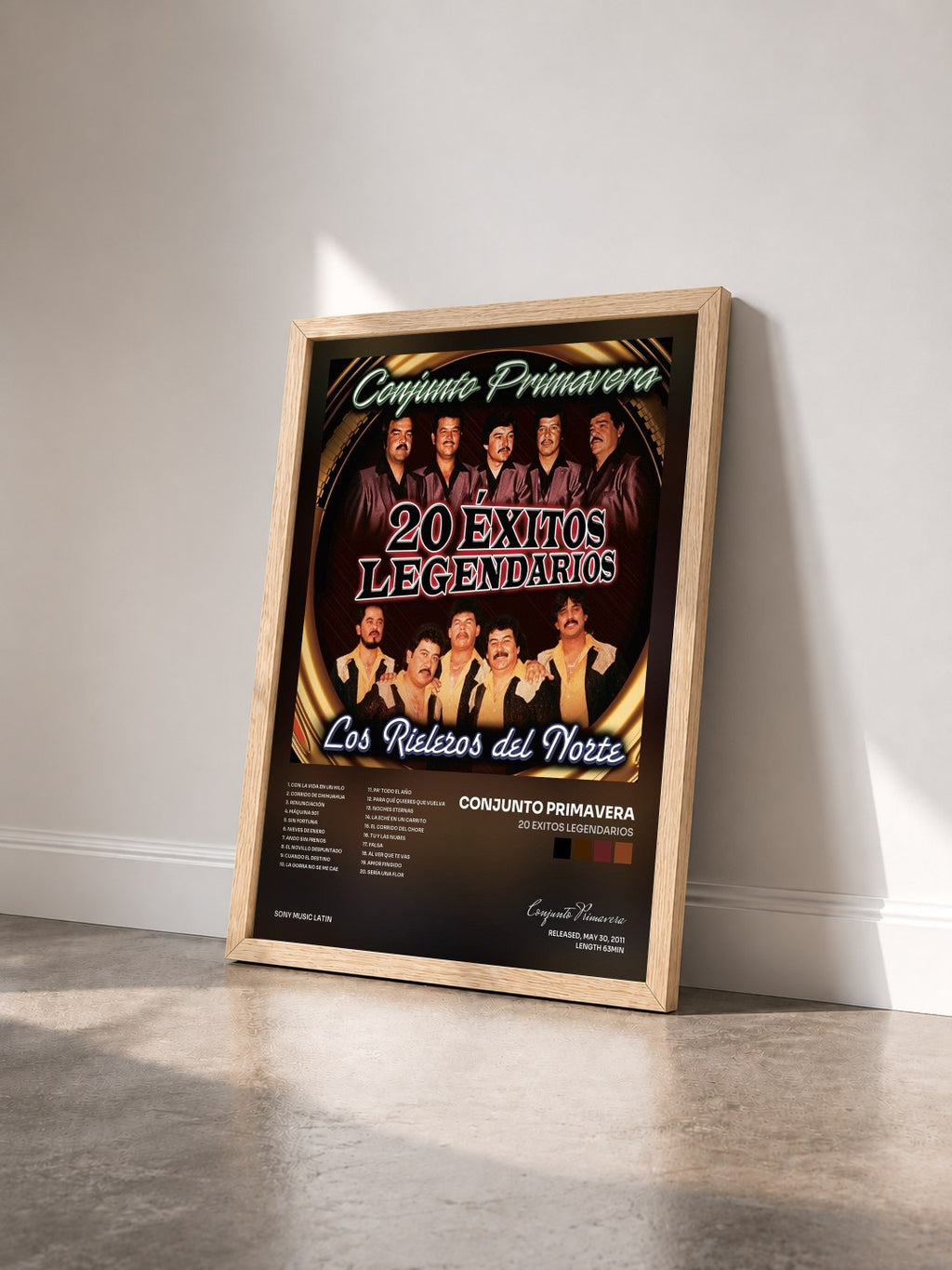 #bois Tableau de l'album 20 Exitos Legendarios de Conjunto Primavera vu de trois quarts, cadre en bois brut