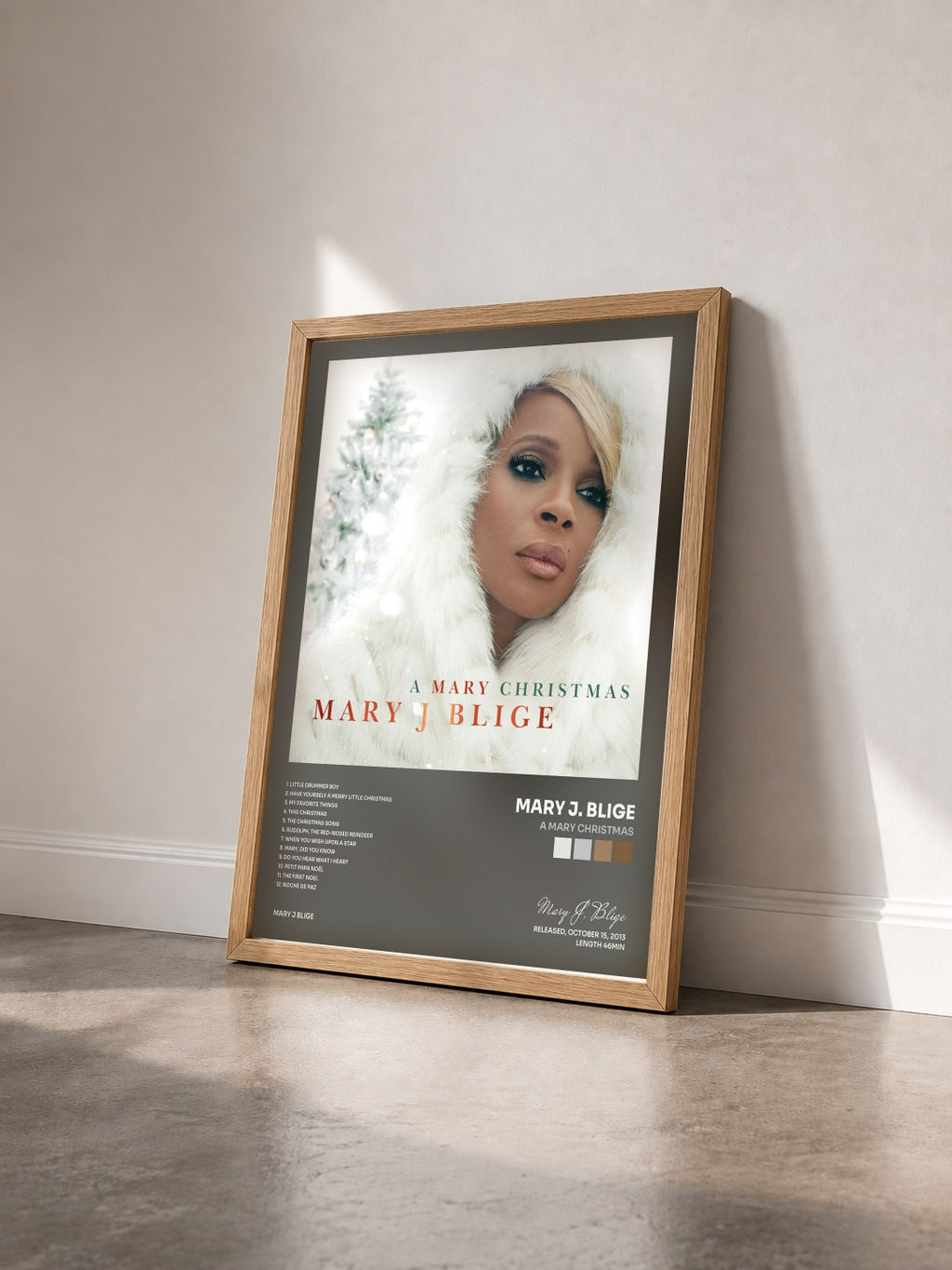 #bois Tableau de l'album A Mary Christmas de Mary J. Blige vu de trois quarts, cadre en bois brut