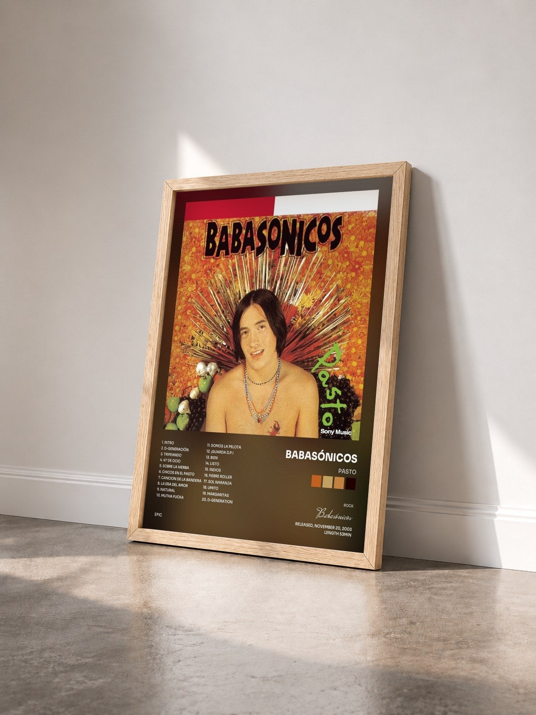 #bois Tableau de l'album Pasto de Babasónicos vu de trois quarts, cadre en bois brut