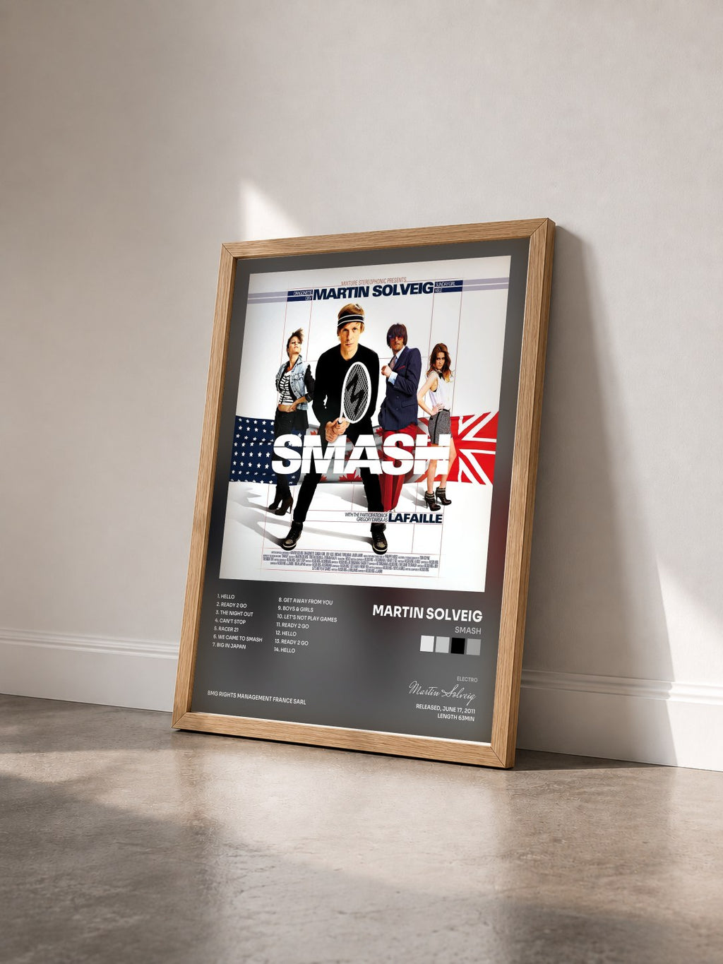 #bois Tableau de l'album Smash de Martin Solveig vu de trois quarts, cadre en bois brut